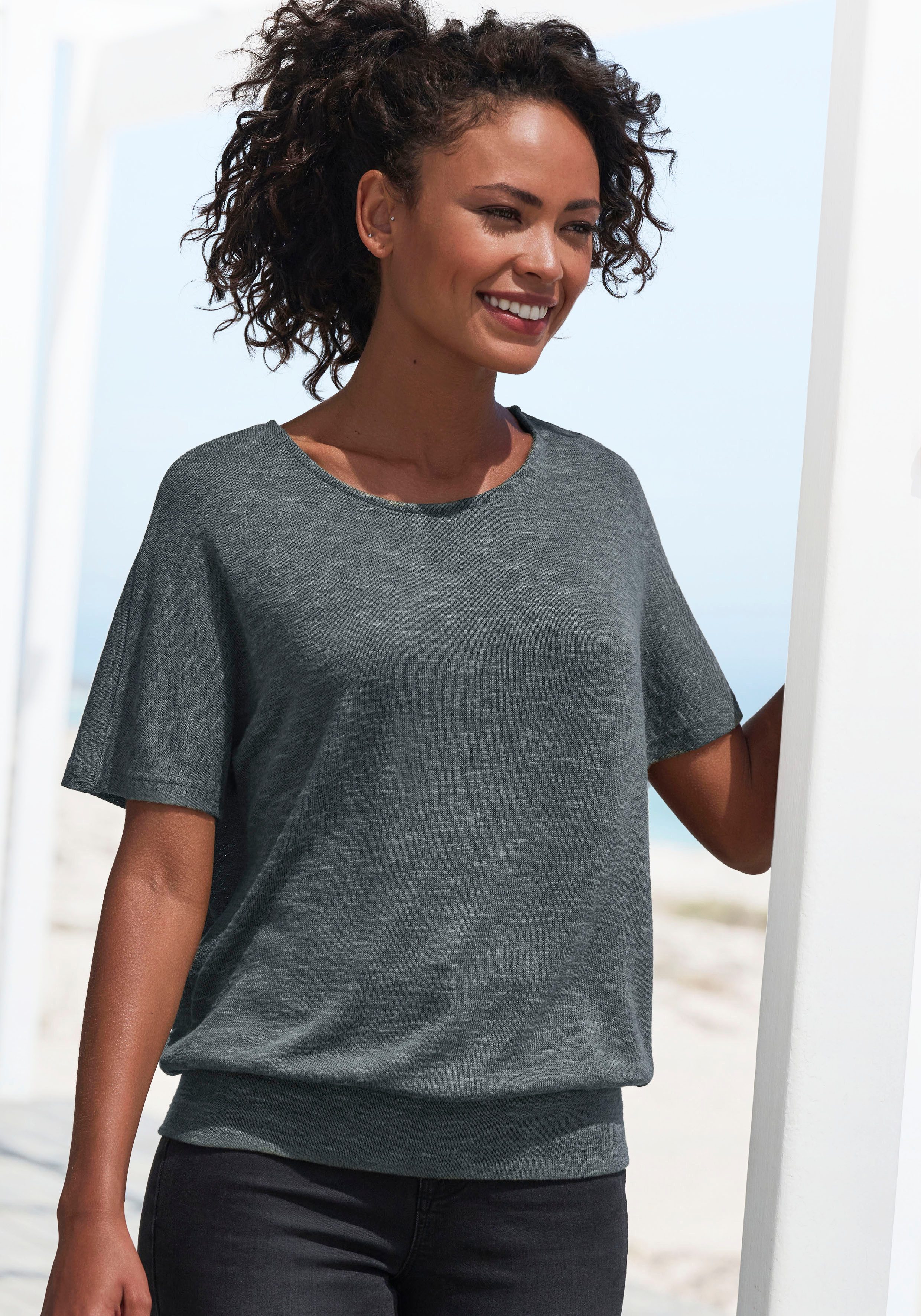 Vivance Shirt met korte mouwen Met brede tailleband van zacht viscose-fijntricot