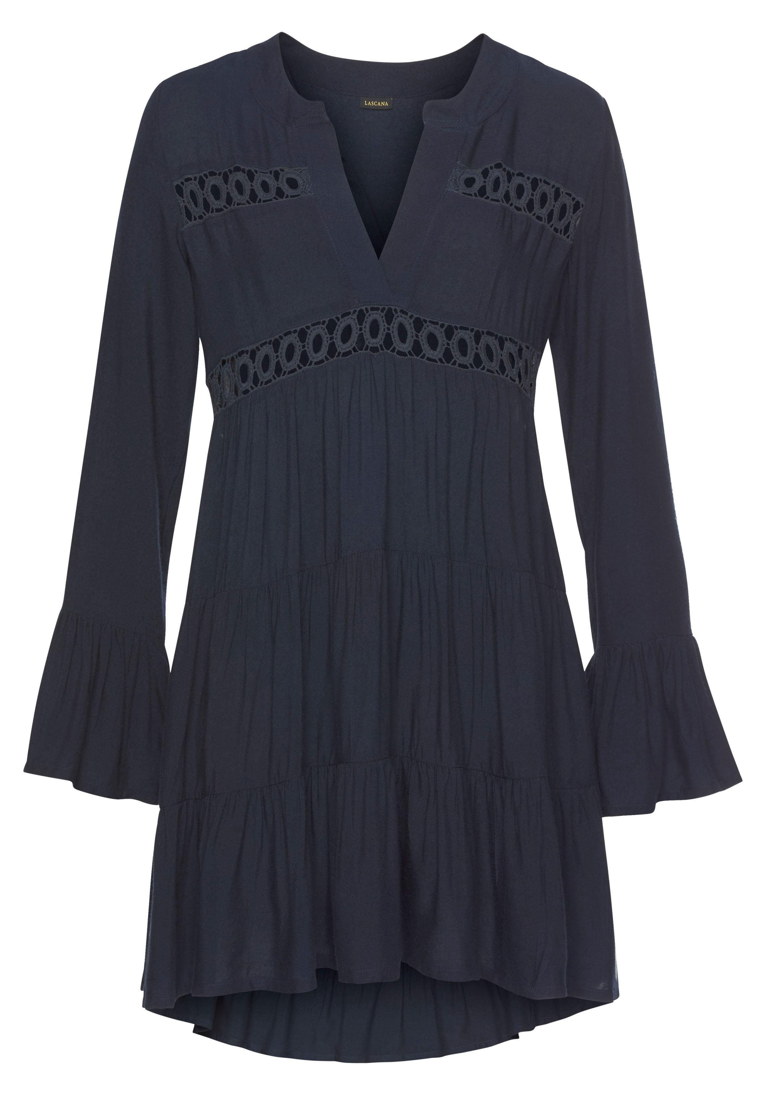 Lascana Lange blouse met kanten inzetstukken, tuniek, blousejurk, strandkleding