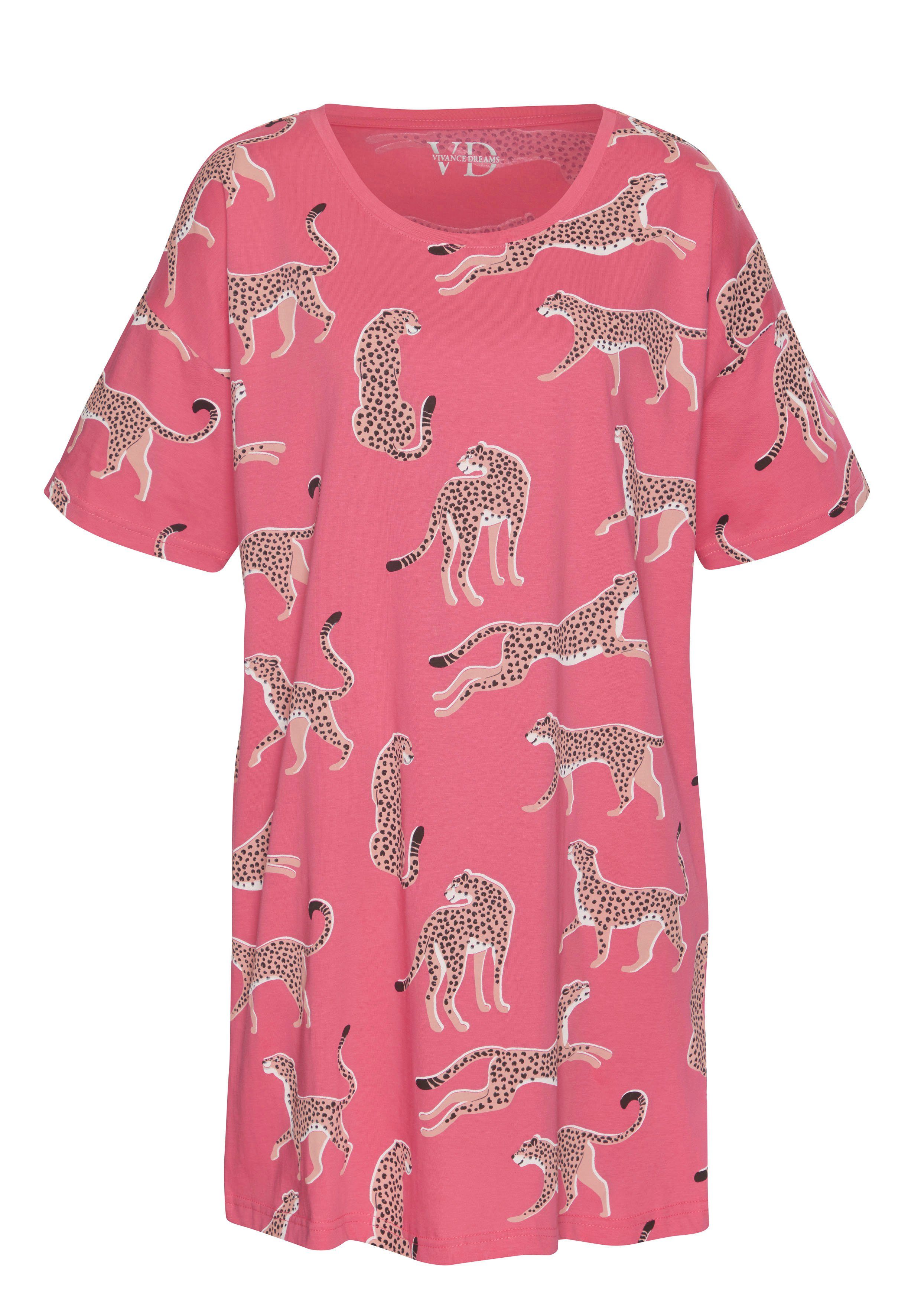 Vivance Dreams Nachthemd mt animal alloverprint nachthemden maat 32/34 roze