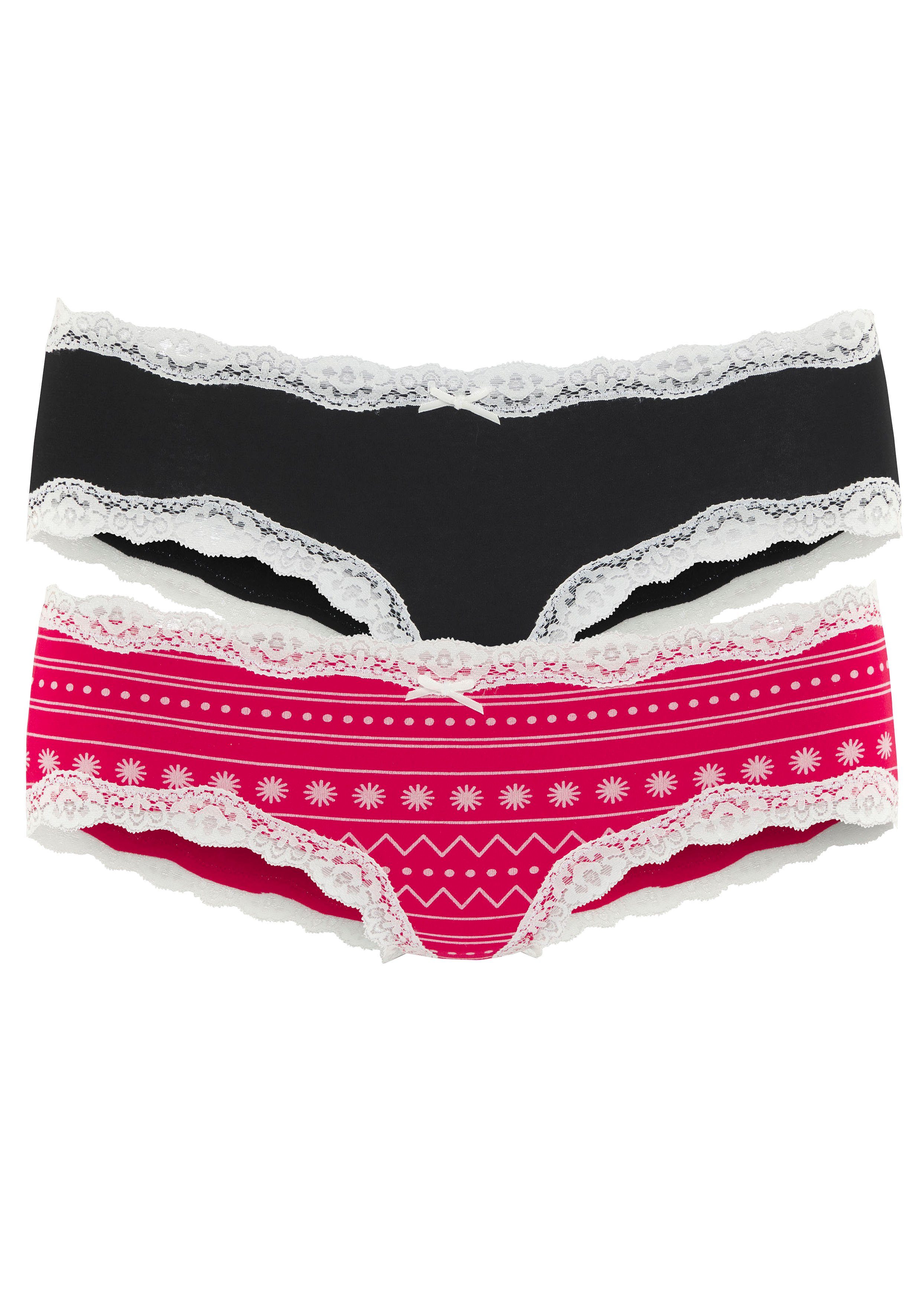 Lascana Hipster met gebloemde kant (set, 2 stuks)