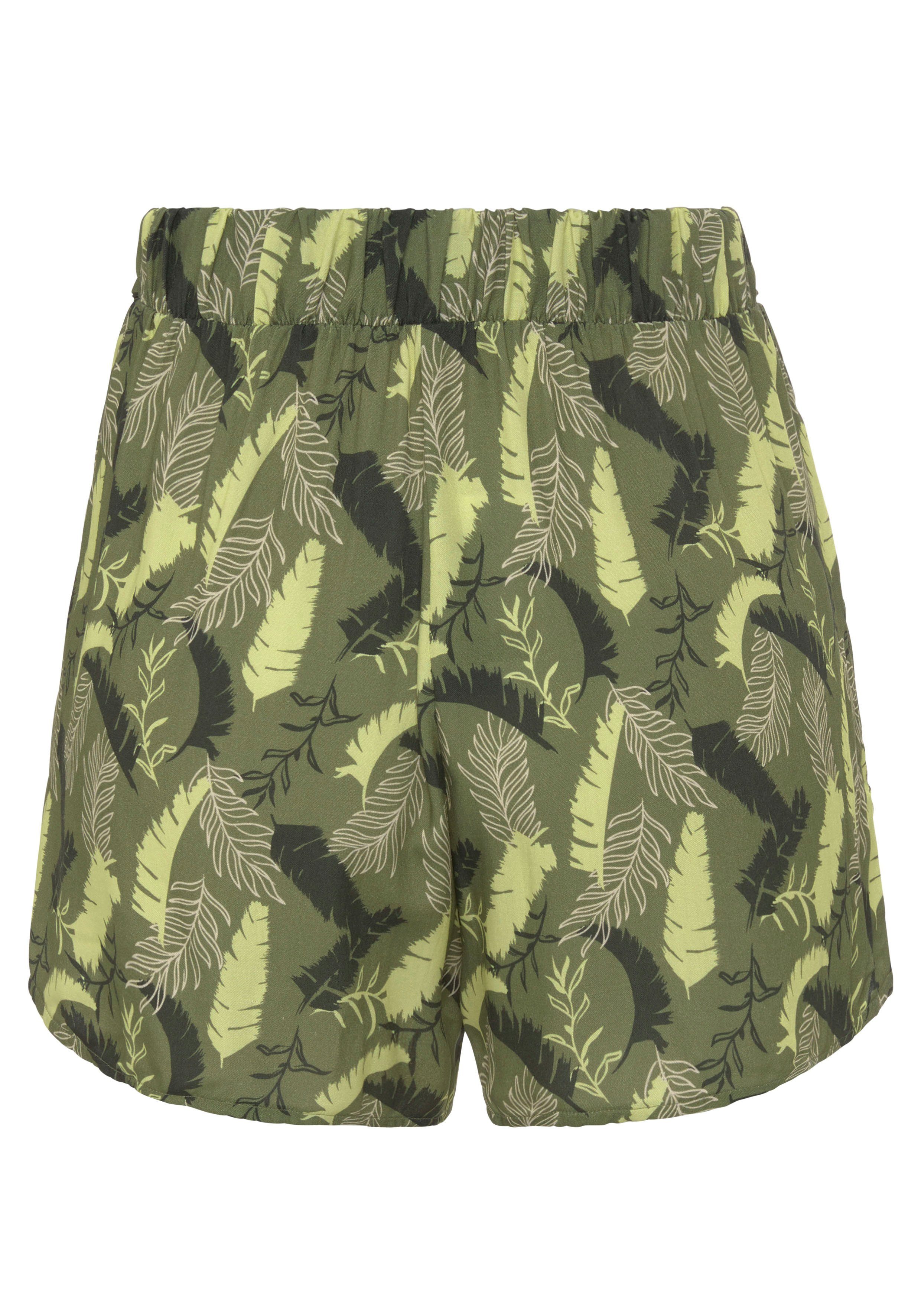 s.Oliver RED LABEL Beachwear Geweven short met bladprint en strikceintuur, korte broek, losse pasvorm