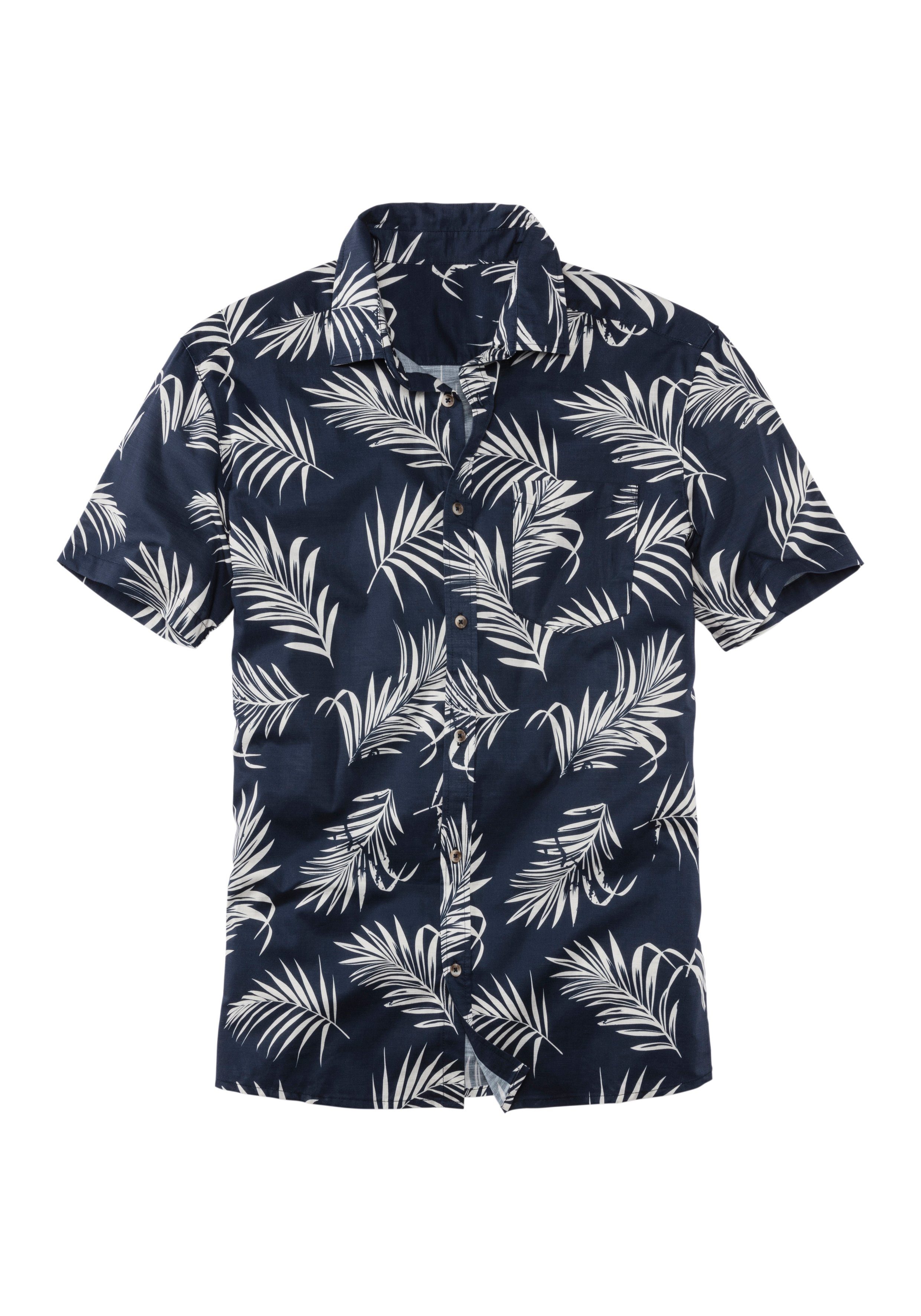 John Devin Hawaï-overhemd Regular fit Korte mouwen, vrijetijdsshirt met palmprint van 100% katoen heren maat L (41/42)