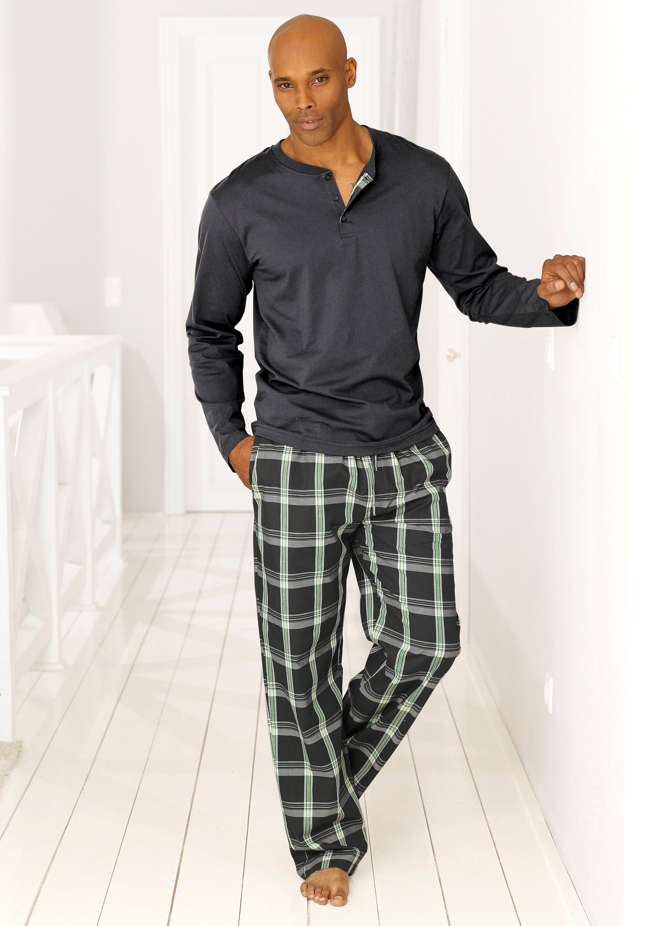 H.I.S Pyjama Pyjama met lange geruite geweven broek (2-delig, 1 stuk)