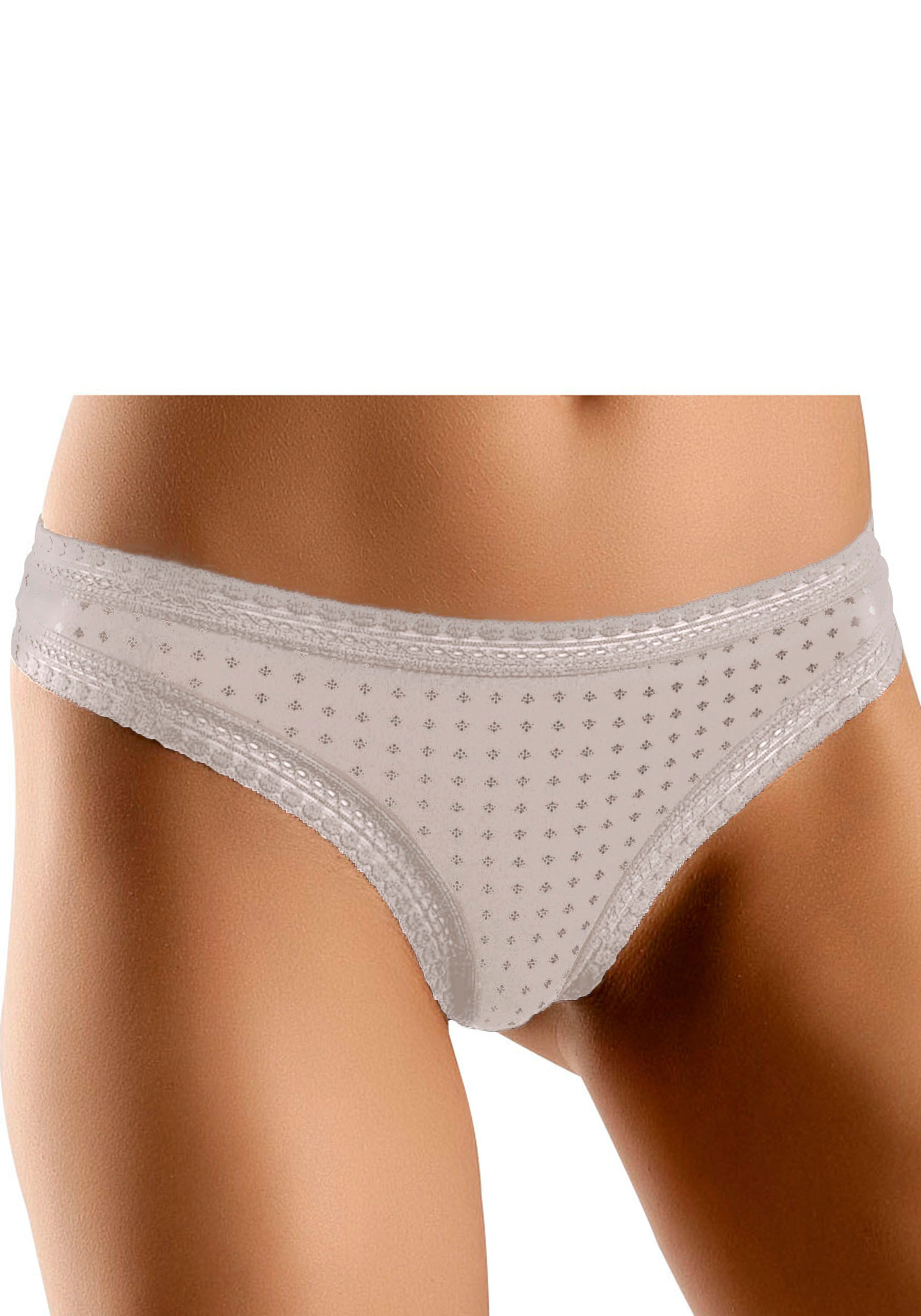 Lascana String van elastische katoen met zachte kant (3 stuks)