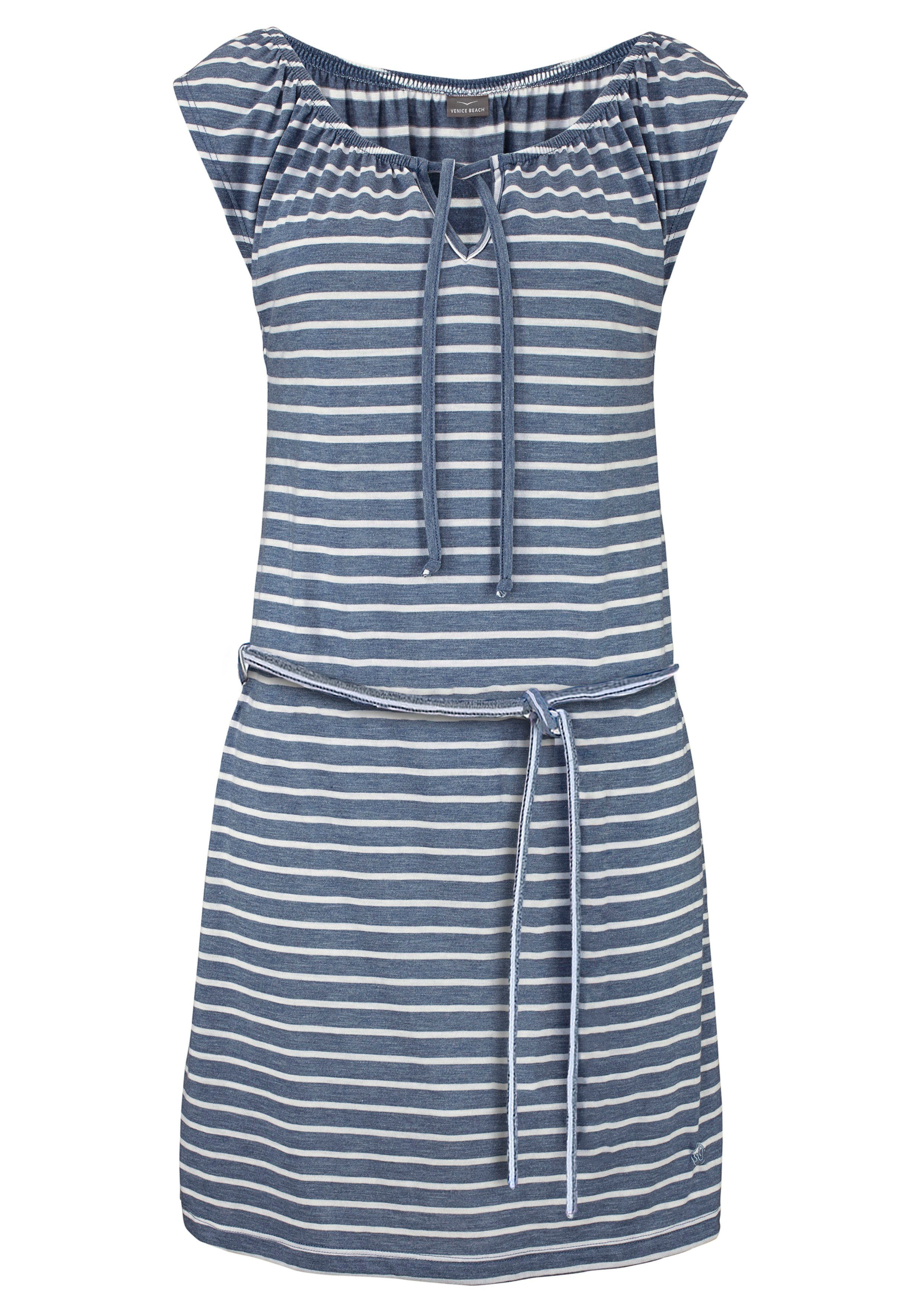 Venice Beach Jerseyjurk en gestreepte print, sportieve zomerjurk, strandjurk (Met een bindceintuur)