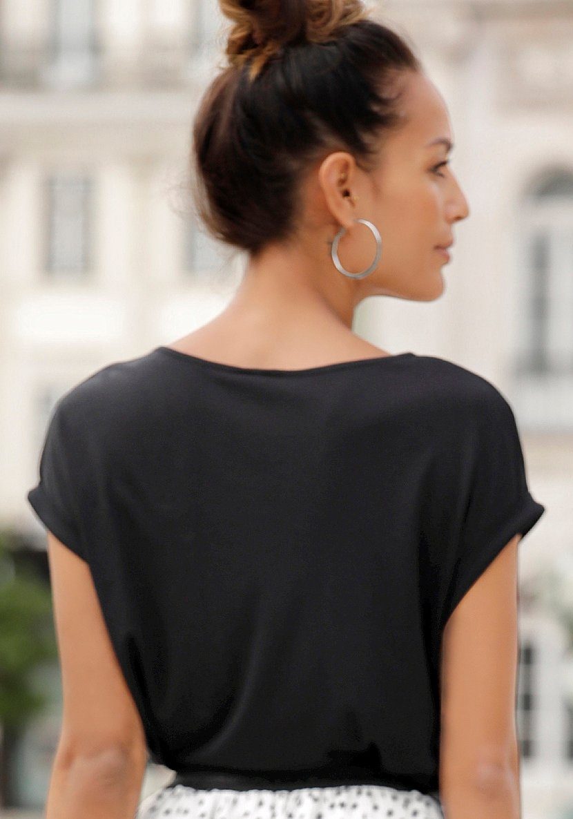 Lascana Shirt met korte mouwen met ronde halslijn, jersey stof, mouwomslag, basic