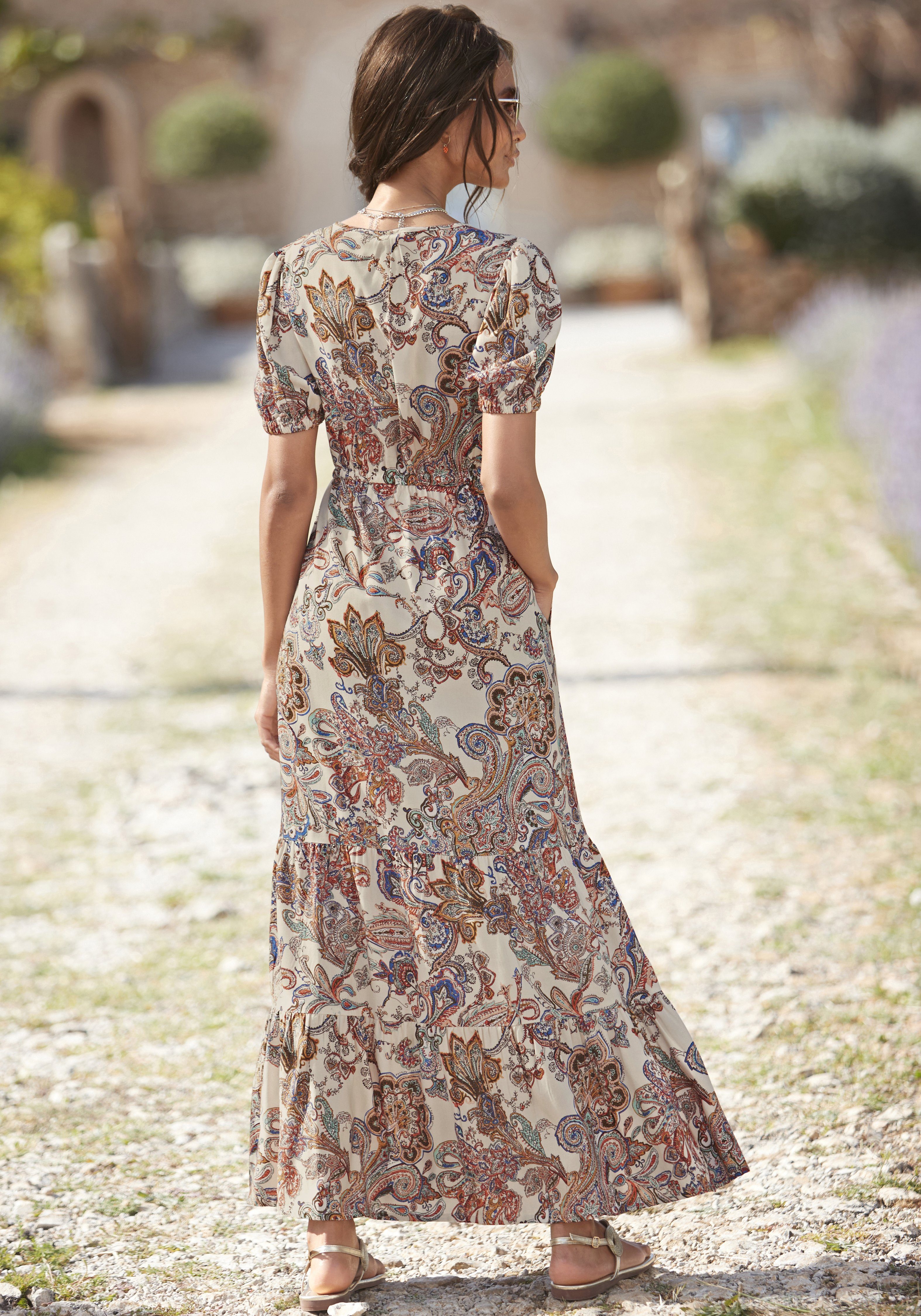 Vivance Maxi-jurk van geweven viscose, paisleyprint, drukkleed, volants