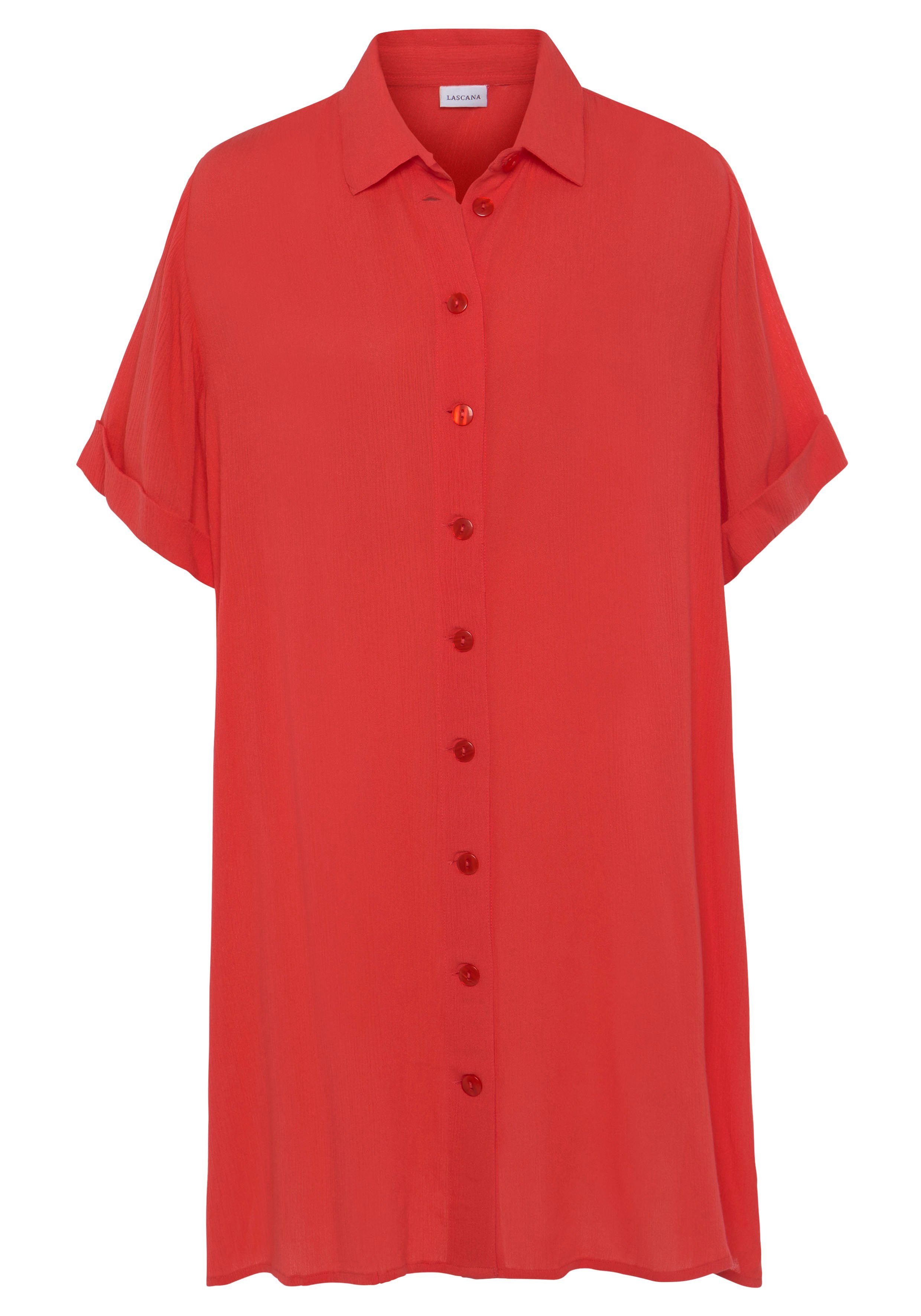 Lascana Lange blouse met knoopsluiting, blouse met korte mouwen, blousejurk, zomers strandjurkjes maat 34 rood