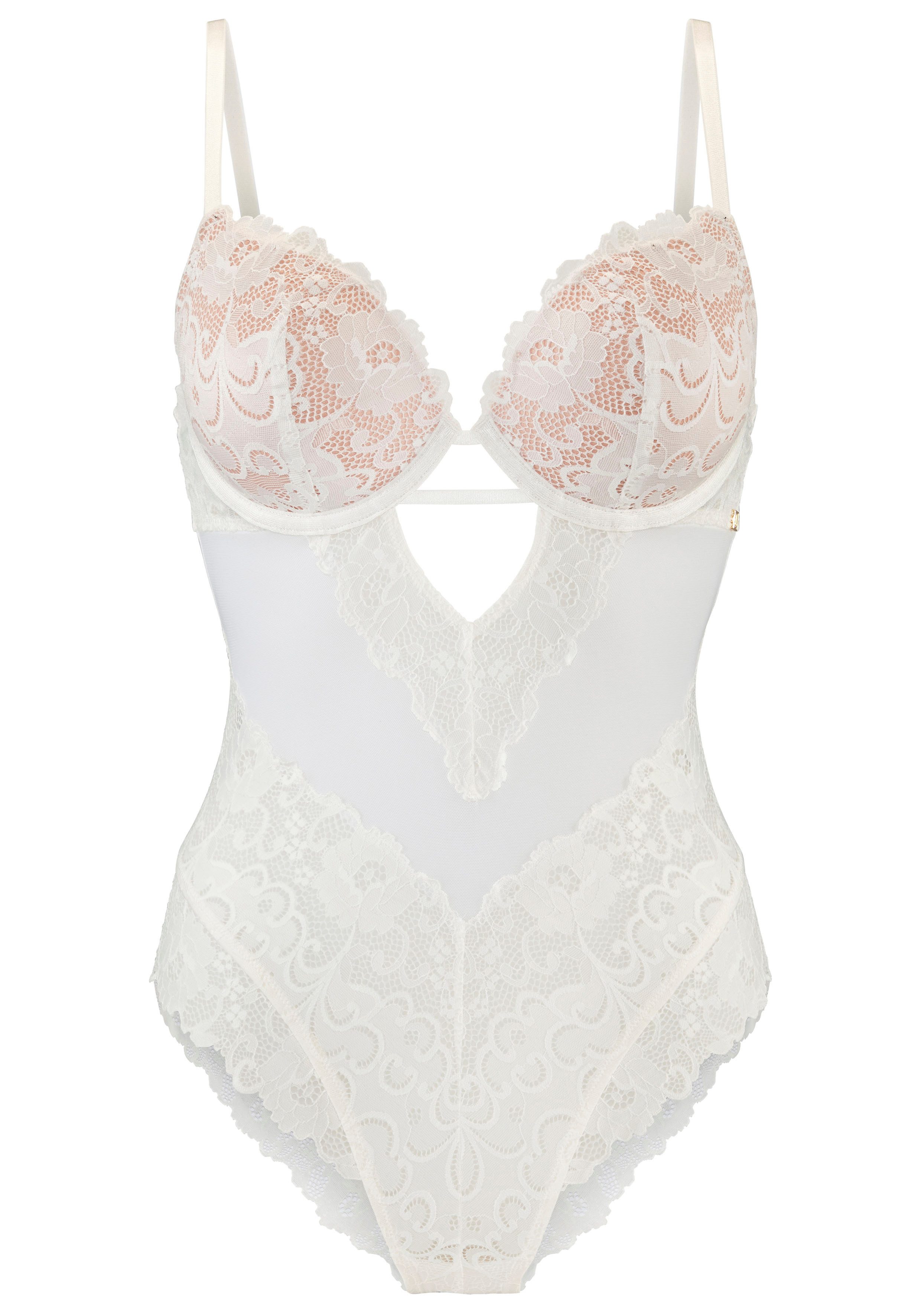 Jette Joop Body van bloemenkant met push-up effect, sexy lingerie, verleidelijke kleding body's maat B B beige