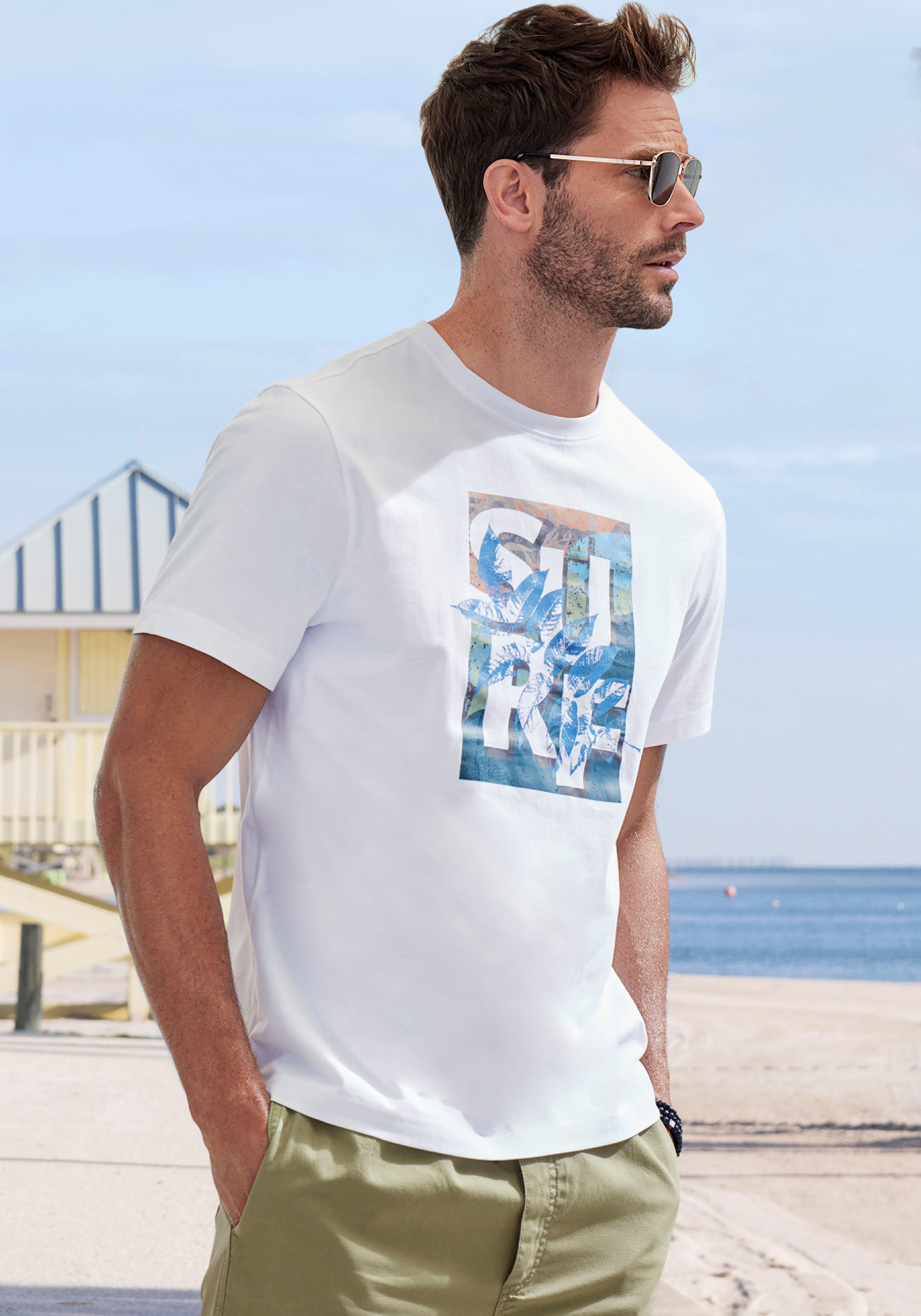John Devin T-shirt Ronde hals shirt met surf-print van 100% katoen