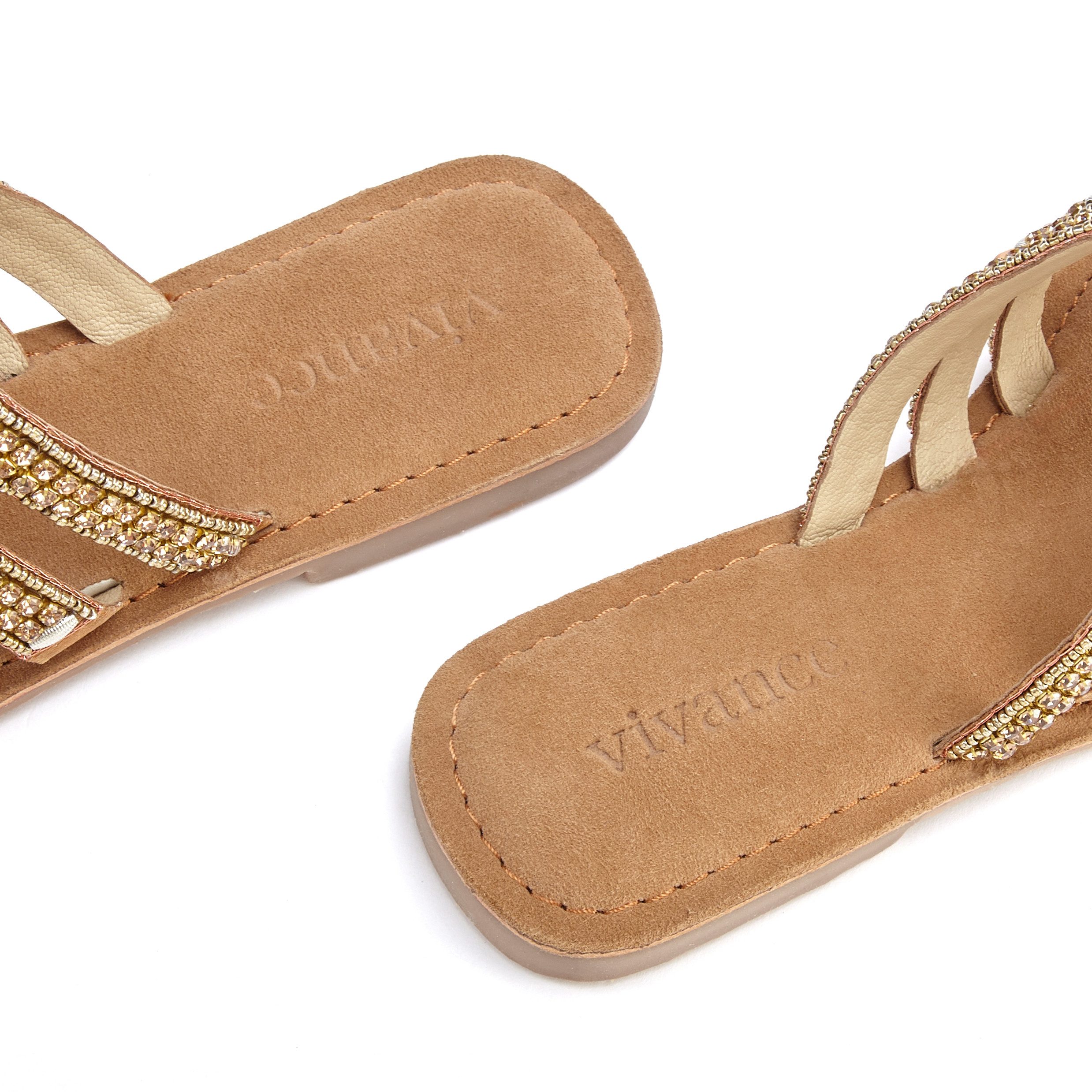 Vivance Teenslippers Sandaal, pantoffel van leer met siersteentjes