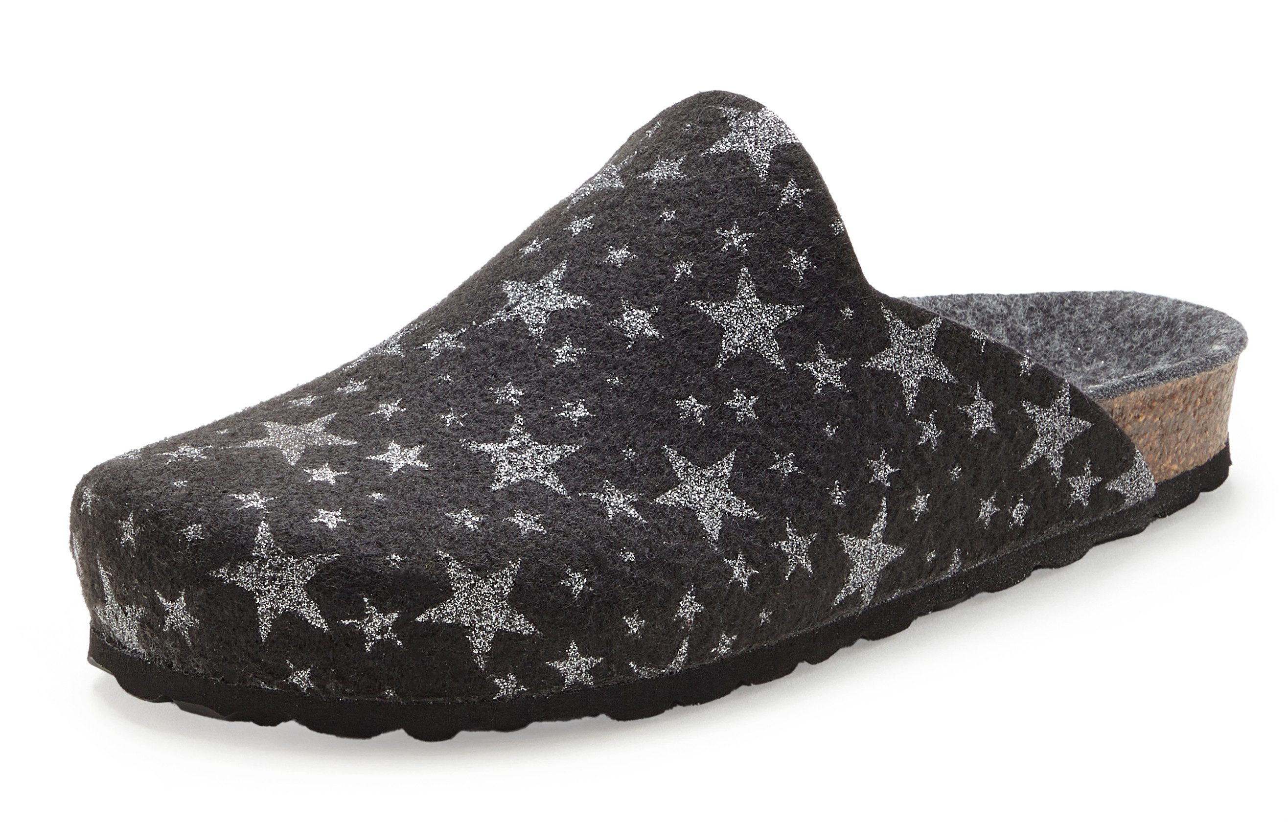 Vivance Slippers Pantoffel, klomp, pantoffel, van vilt met verwarmend kurken voetbed & sterrenprint
