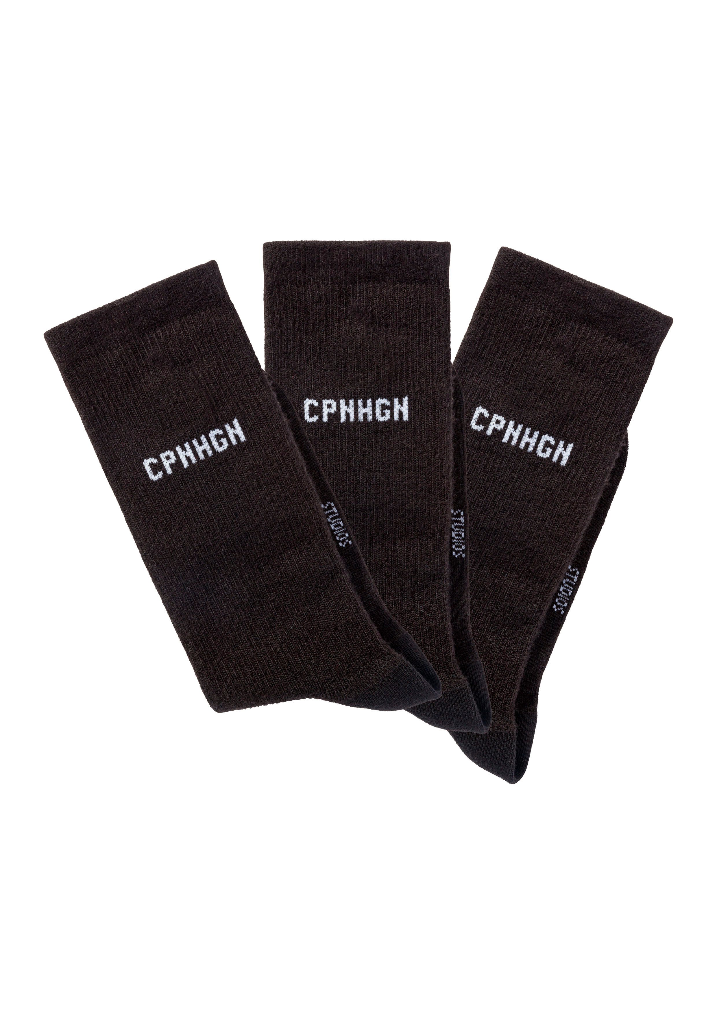 Copenhagen Studios Basic sokken met ribstructuur en borduursel (set, 3 paar) sokken maat 35-38 zwart