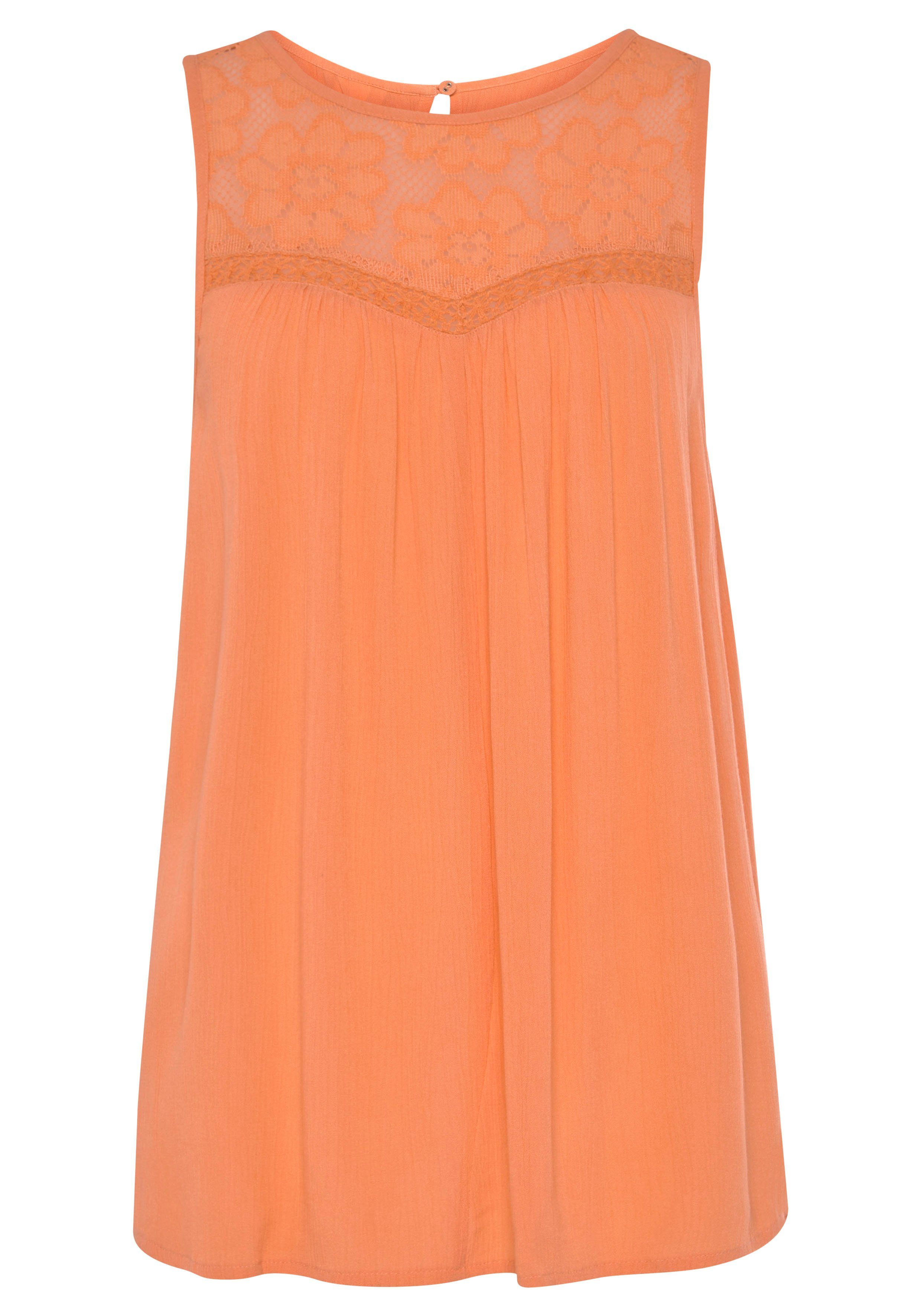 Buffalo Crêpe-blouse met kanten inzetstuk, blouse, boho stijl shirts maat 34 oranje