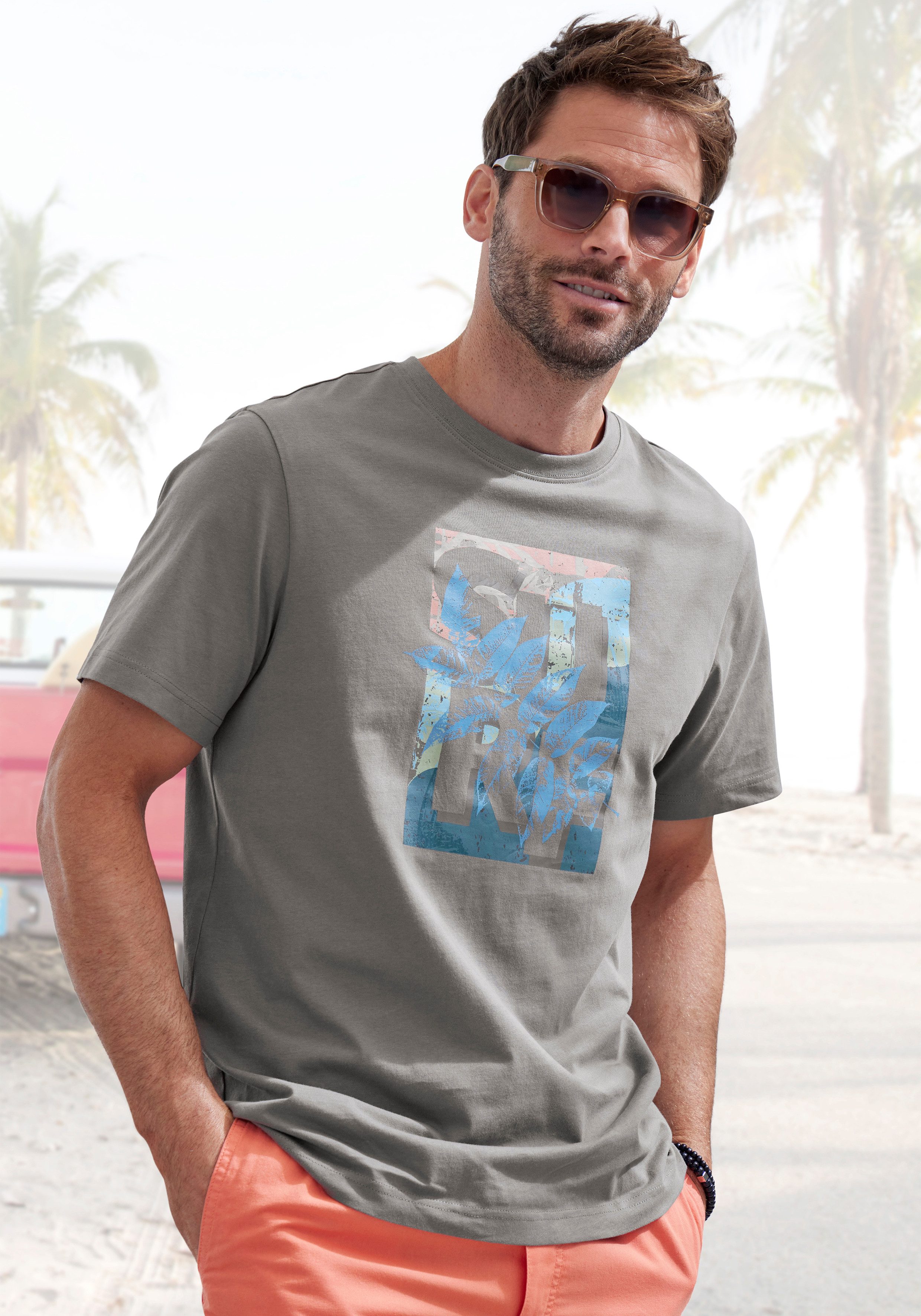 John Devin T-shirt Ronde hals shirt met surf-print van 100% katoen