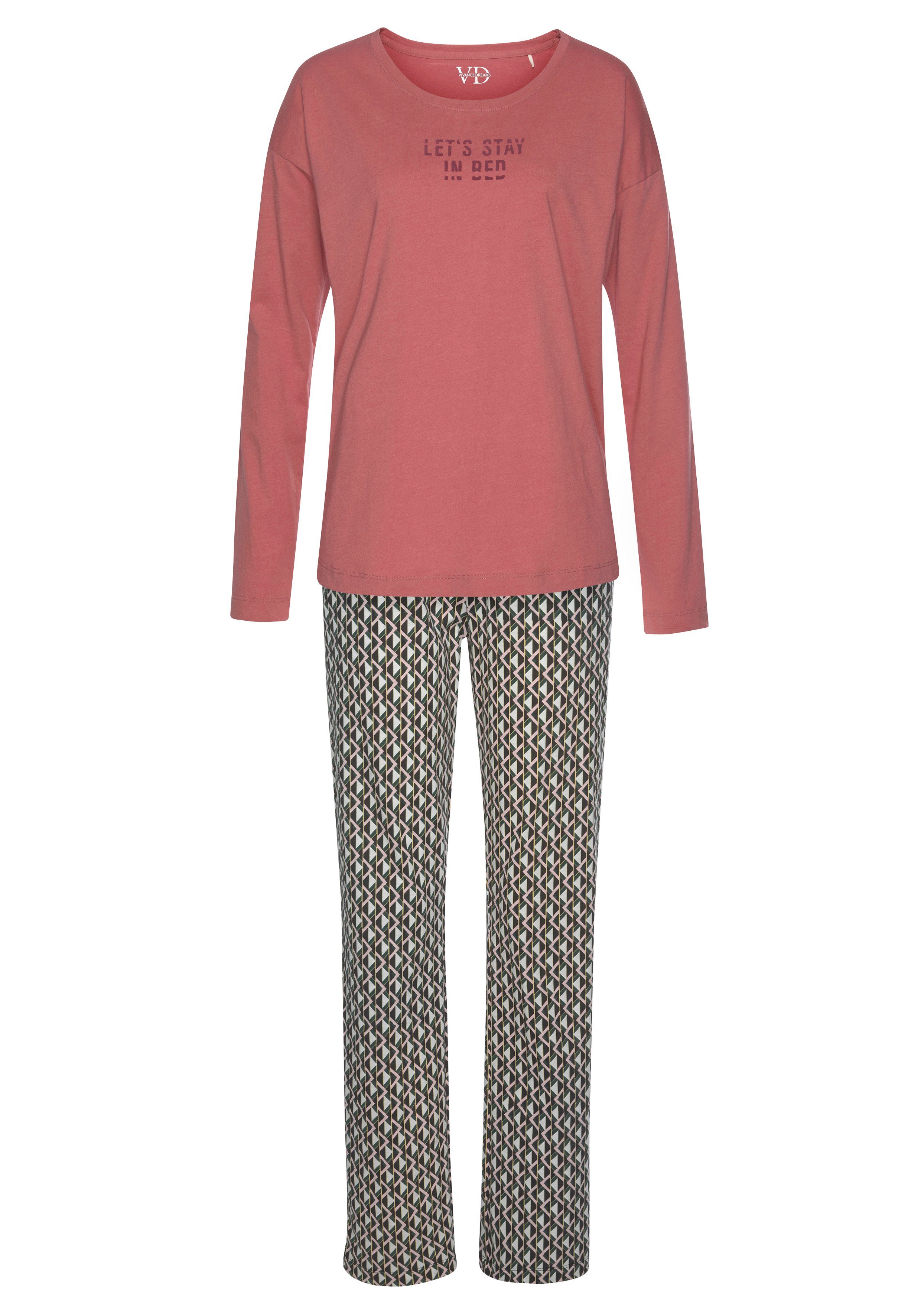 Vivance Dreams Pyjama met opschrift en gedessineerde broek (2-delig, 1 stuk)