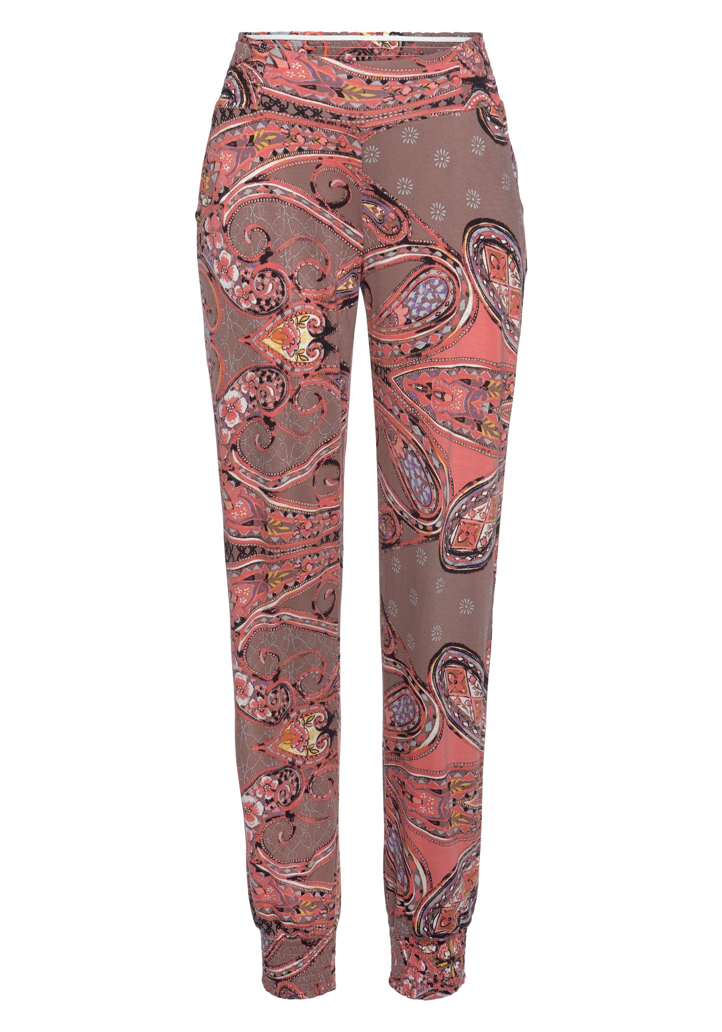 Lascana Jerseybroek met paisley print en zakken, strandbroek, licht en luchtig