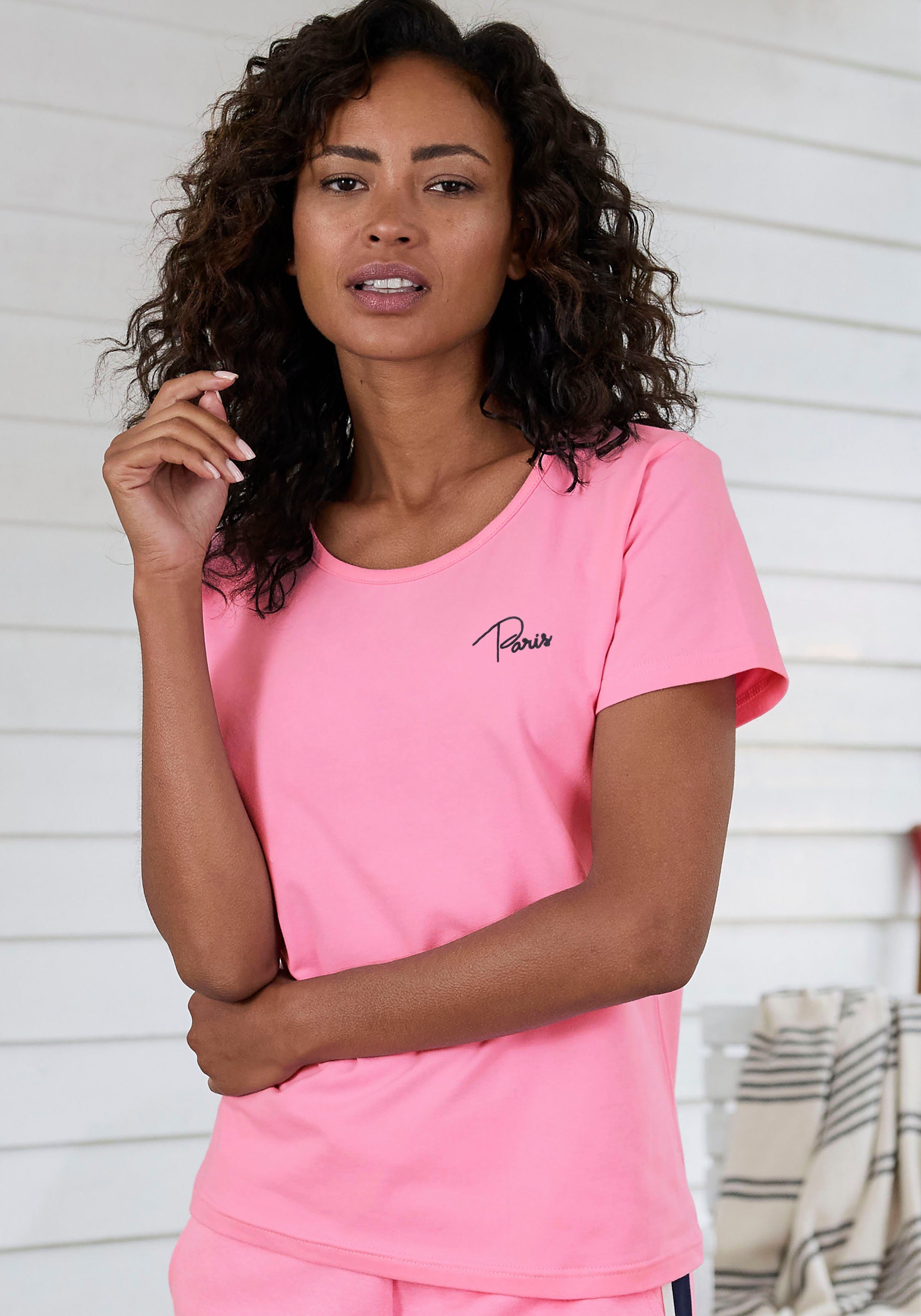 Vivance Shirt met korte mouwen -T-Shirt T-shirt met borduursel, loungewear