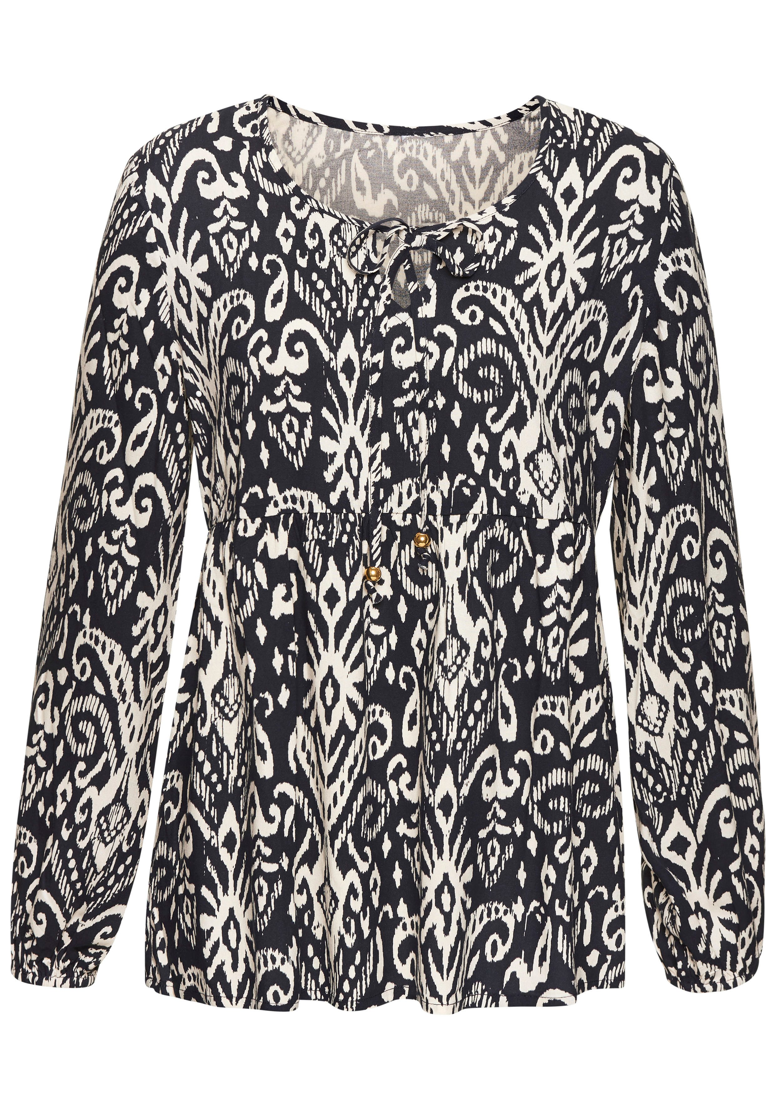 Vivance Blouse met lange mouwen met ballonmouwen, luchtige tuniek met alloverprint, boho-stijl