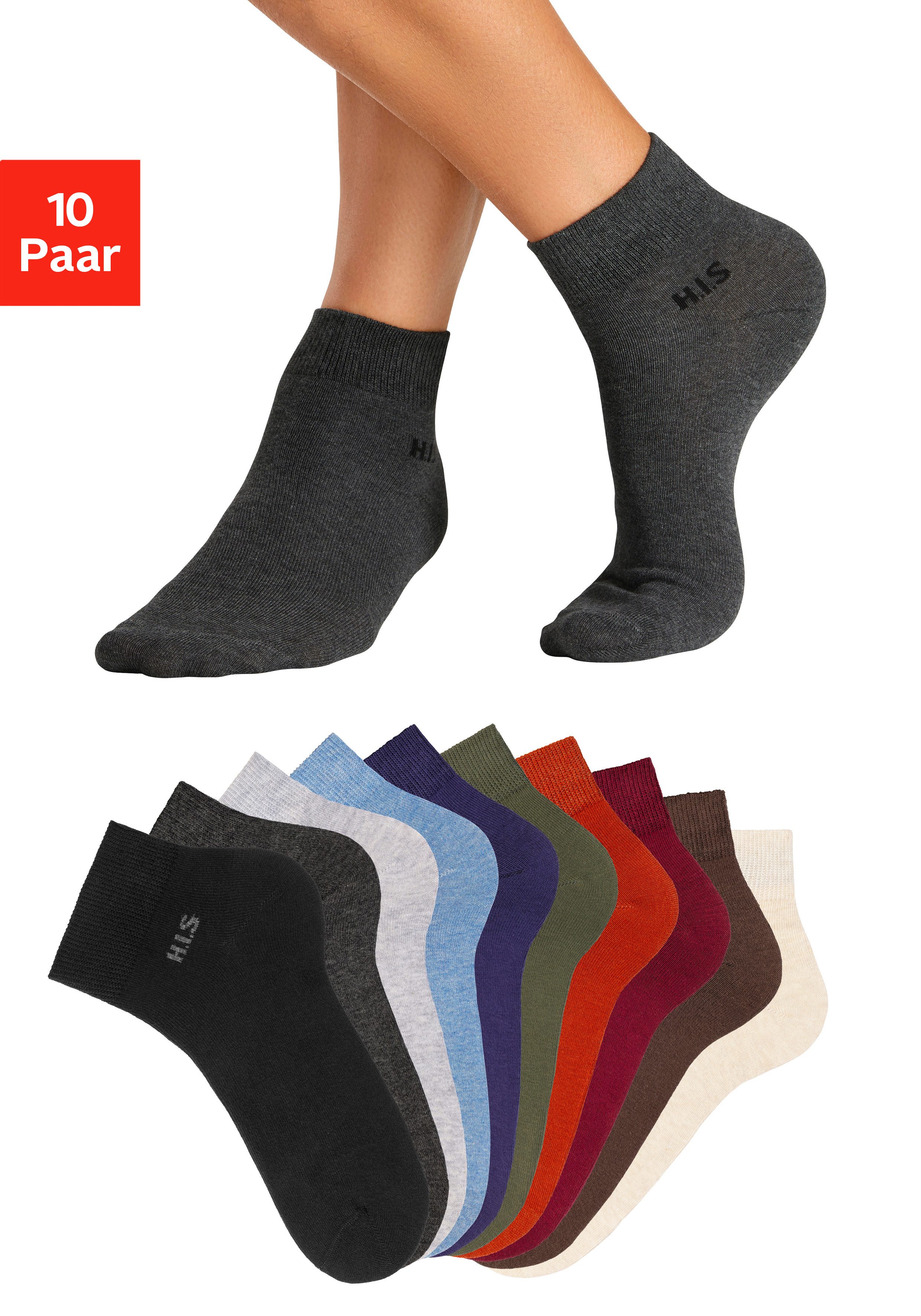 H.I.S Korte sokken met gekleurde binnenkant van de band (set, 10 paar)