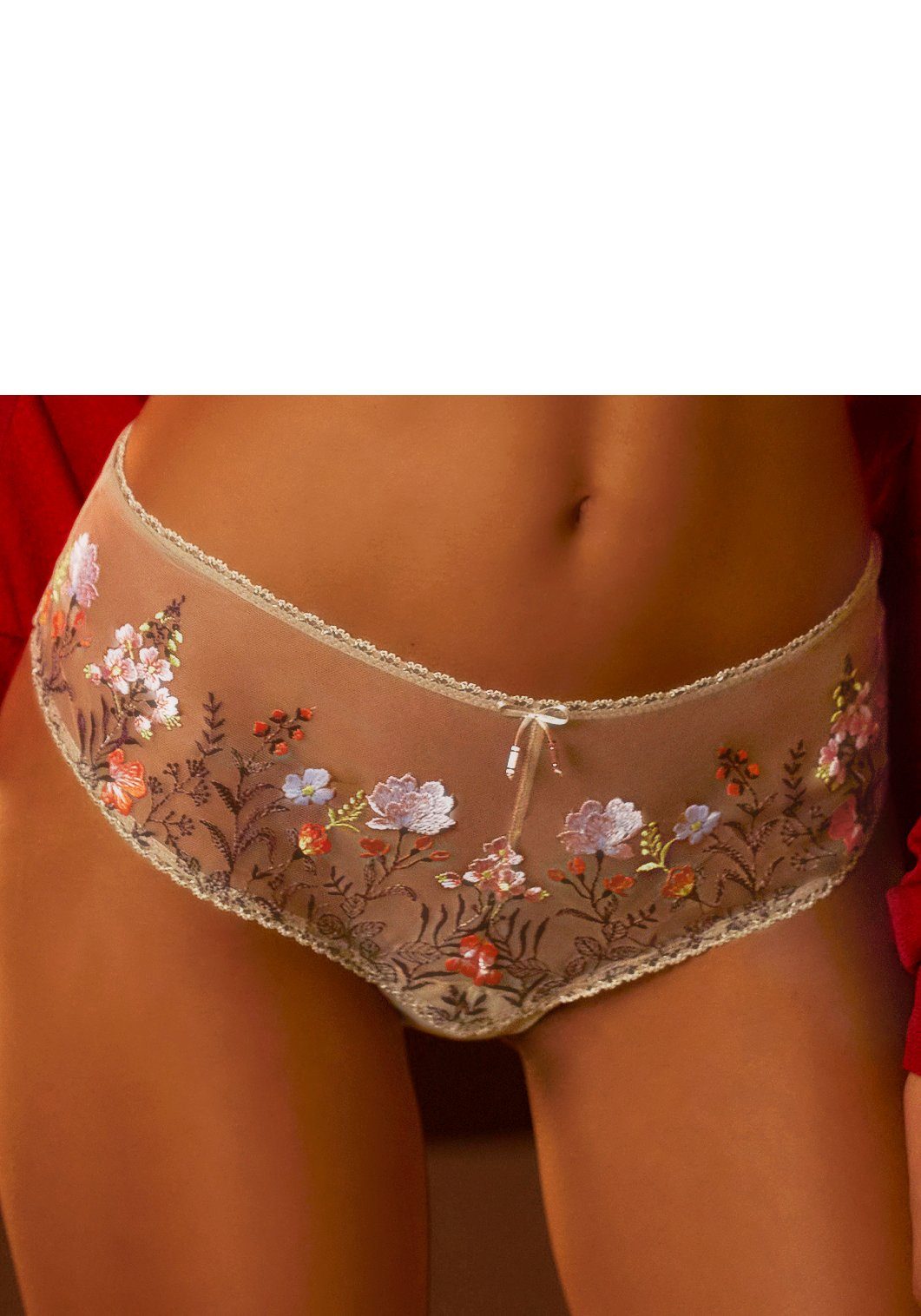 Lascana Stringpants Maria met kleurrijke bloemen van geborduurd kant