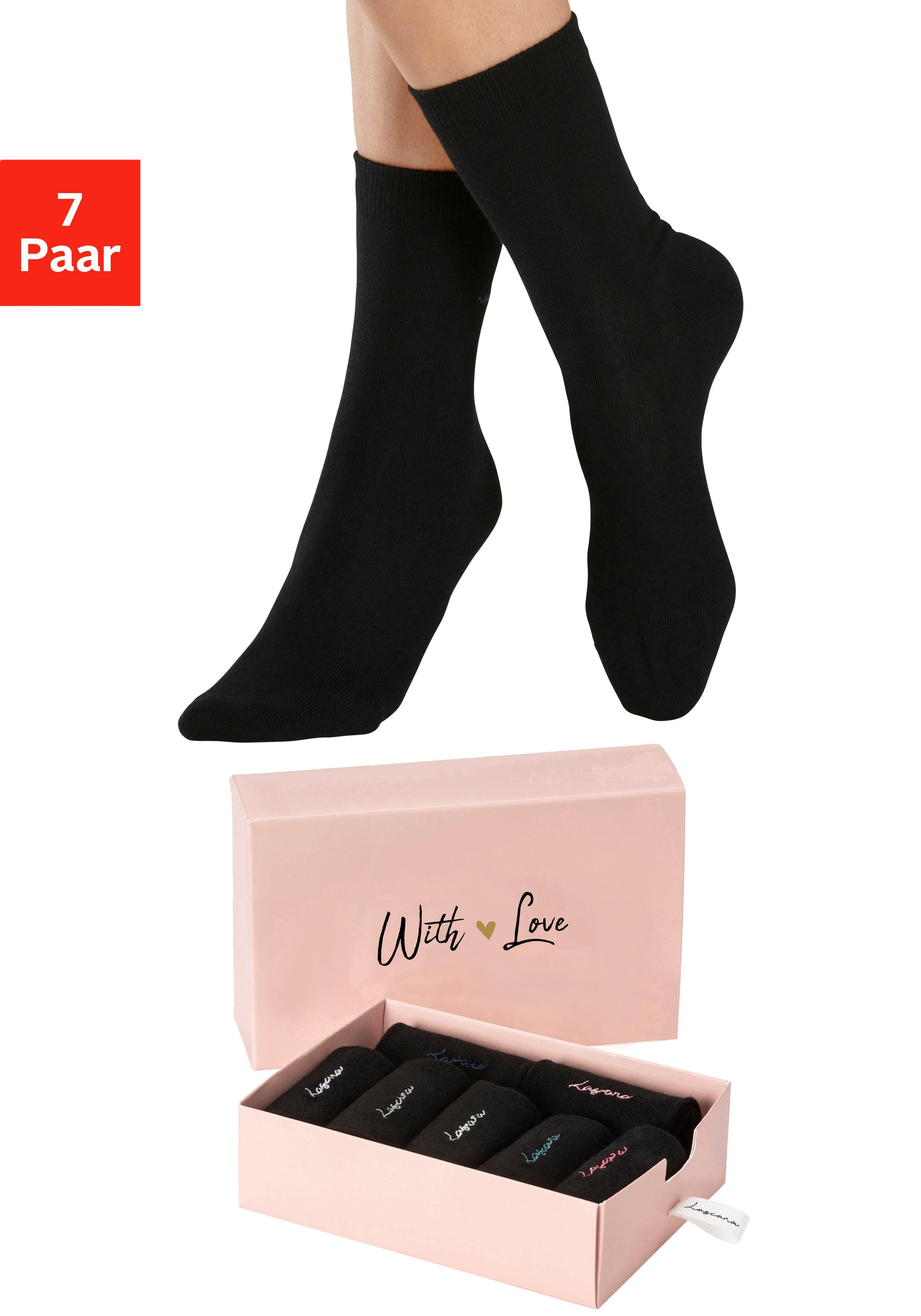 Lascana Basic sokken met hoogwaardig logoborduursel (set, 7 paar)