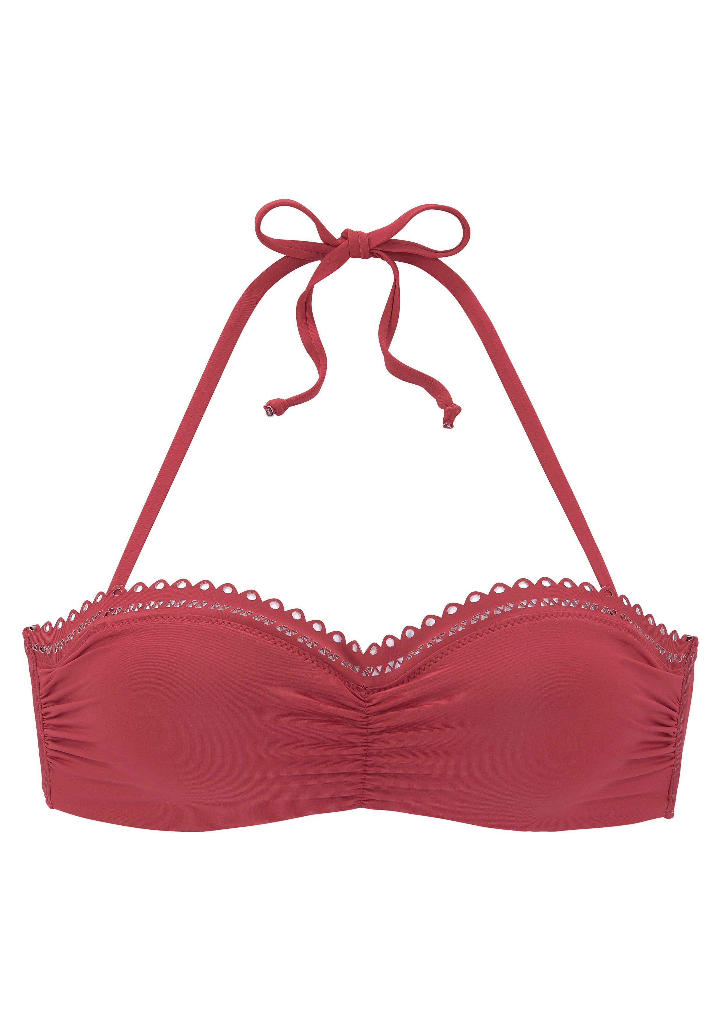 s.oliver red label beachwear beugelbikinitop in bandeaumodel aiko met gehaakte look rood