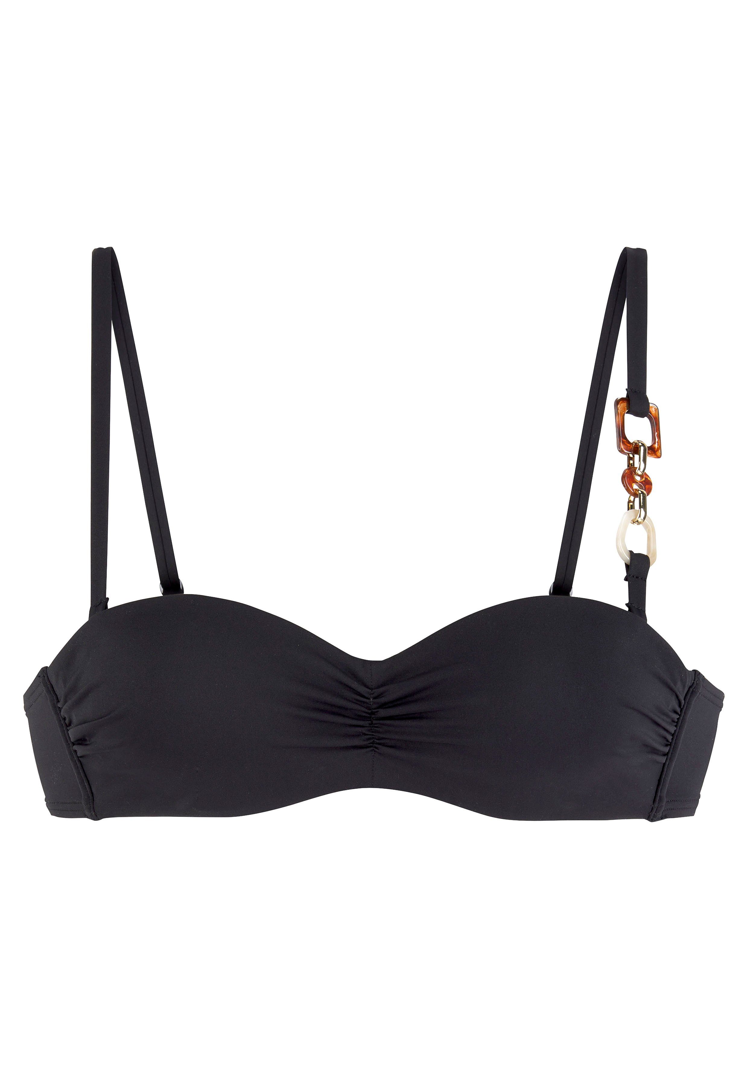 Lascana Beugelbikinitop in bandeaumodel Yves met elegante sieraccessoires bandeau bikini's maat B B zwart