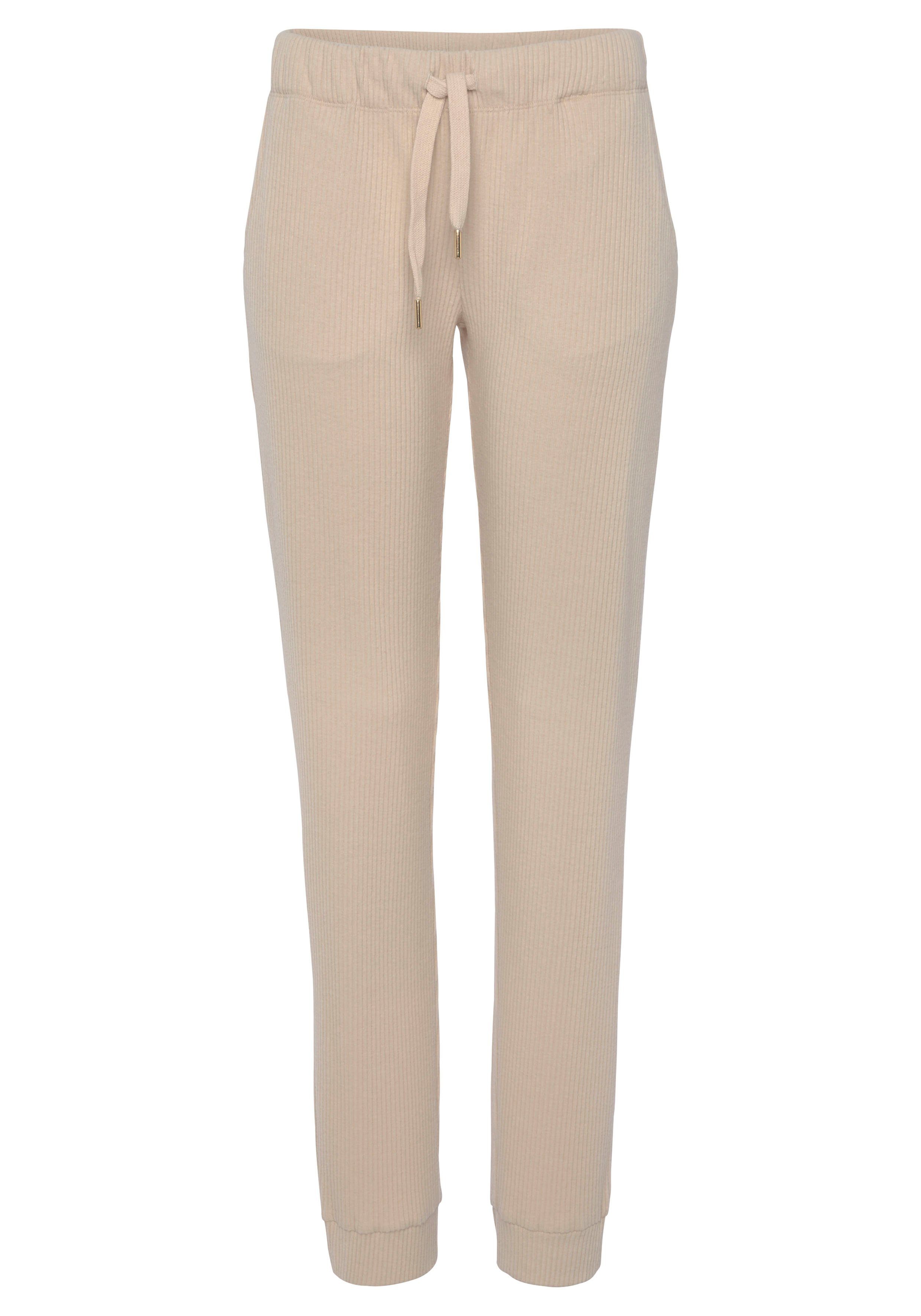 s.Oliver RED LABEL Beachwear Relaxbroek -broek in ribkwaliteit Sweatbroek van ribkwaliteit met insteekzakken, loungewear lounge broeken maat 44/46 beige
