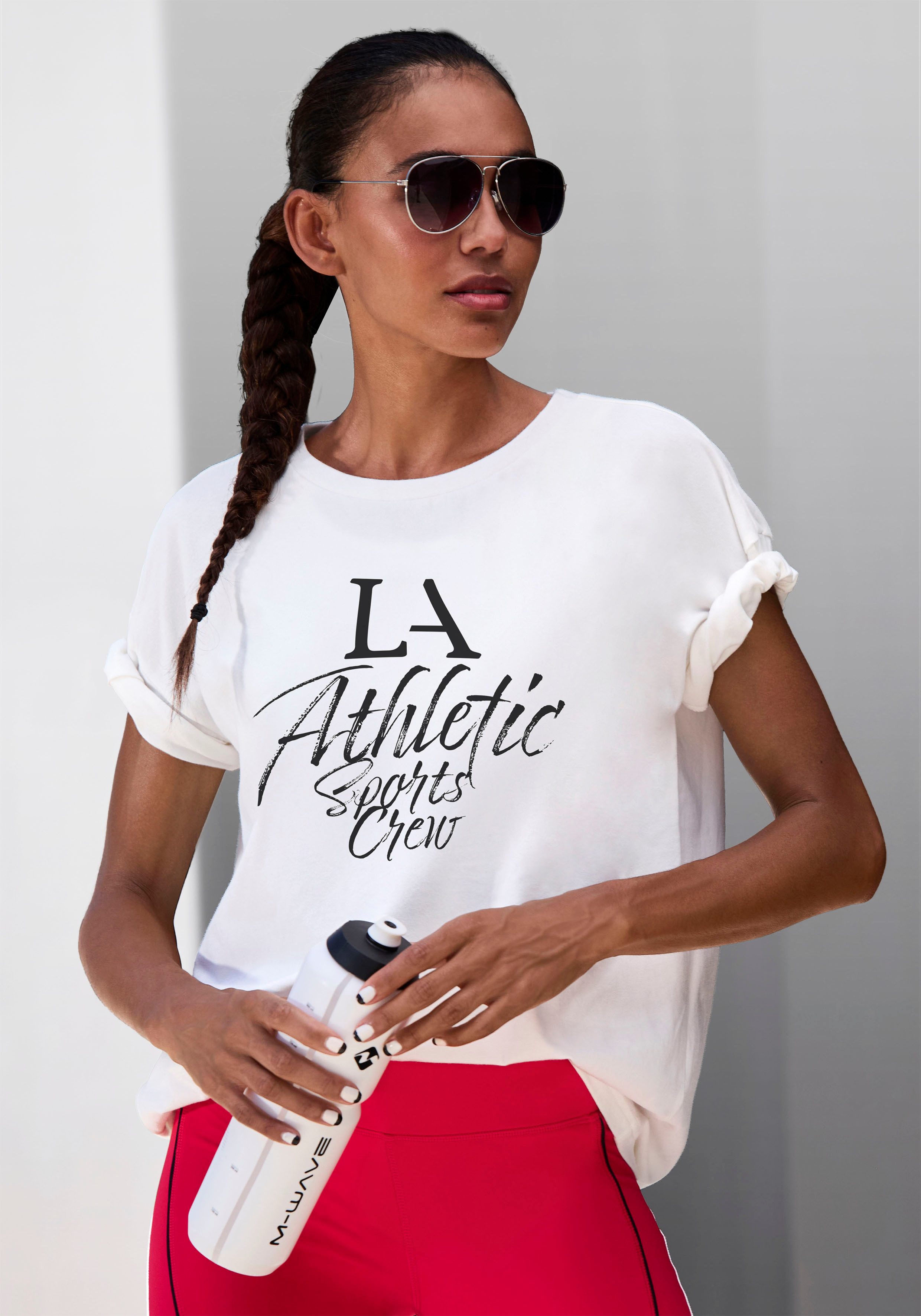 active by Lascana T-shirt in oversized snit met sportieve opdruk