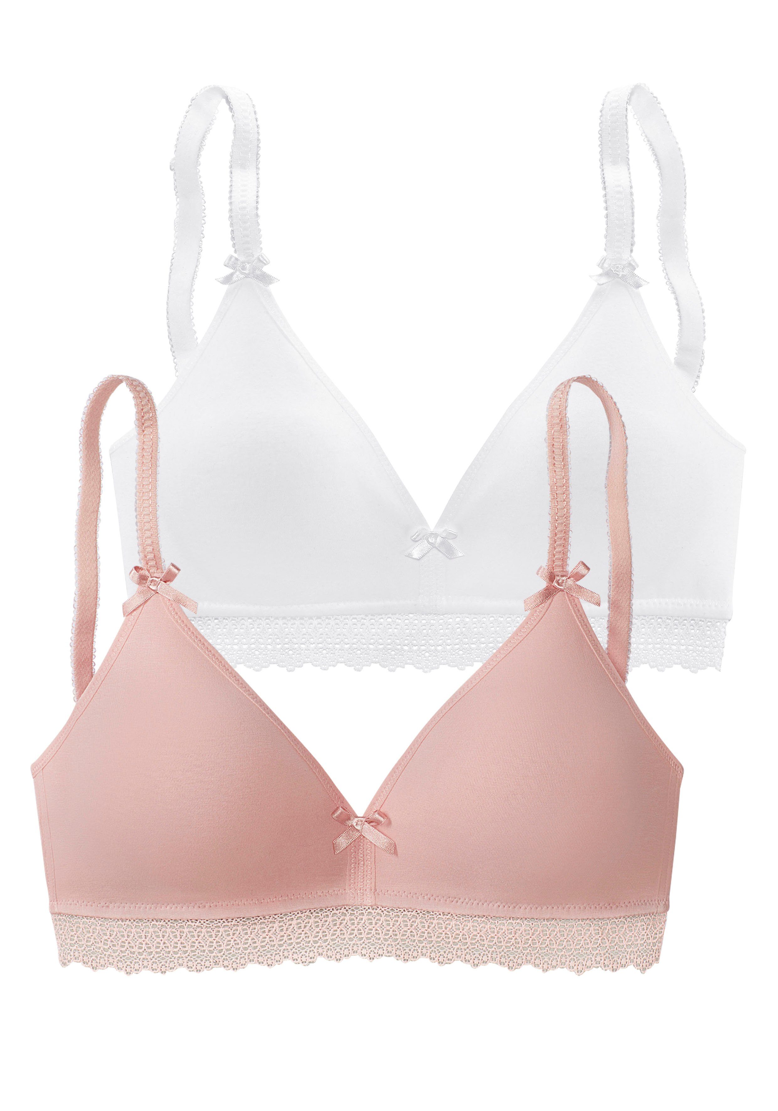 Petite fleur Bralette-bh zonder beugels met kanten band, gemaakt van zacht katoen, basic lingerie (Set van 2)