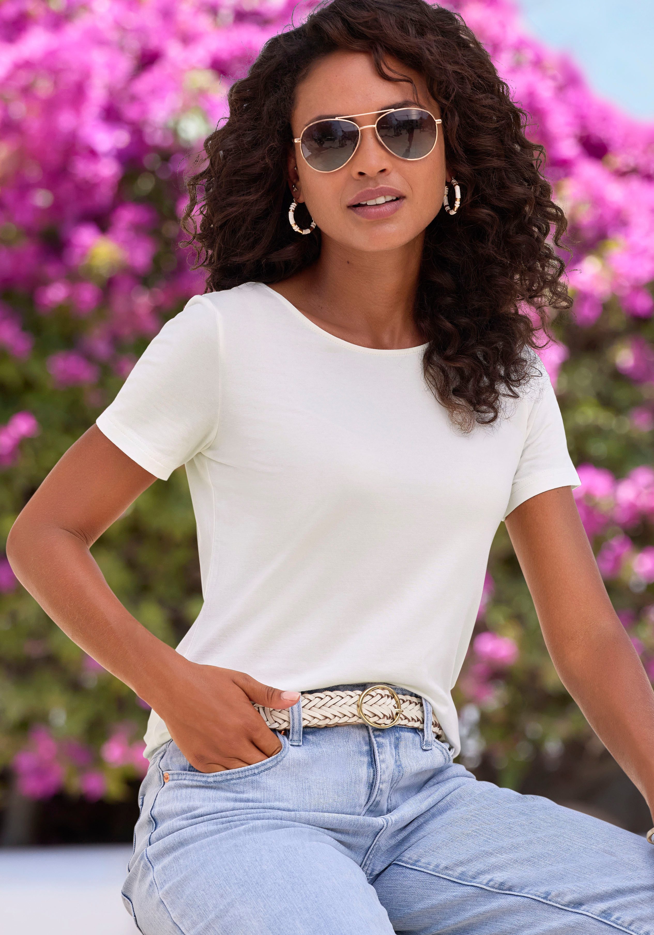Lascana T-shirt Met ronde hals van elastische katoen-modal kwaliteit (Set van 2)