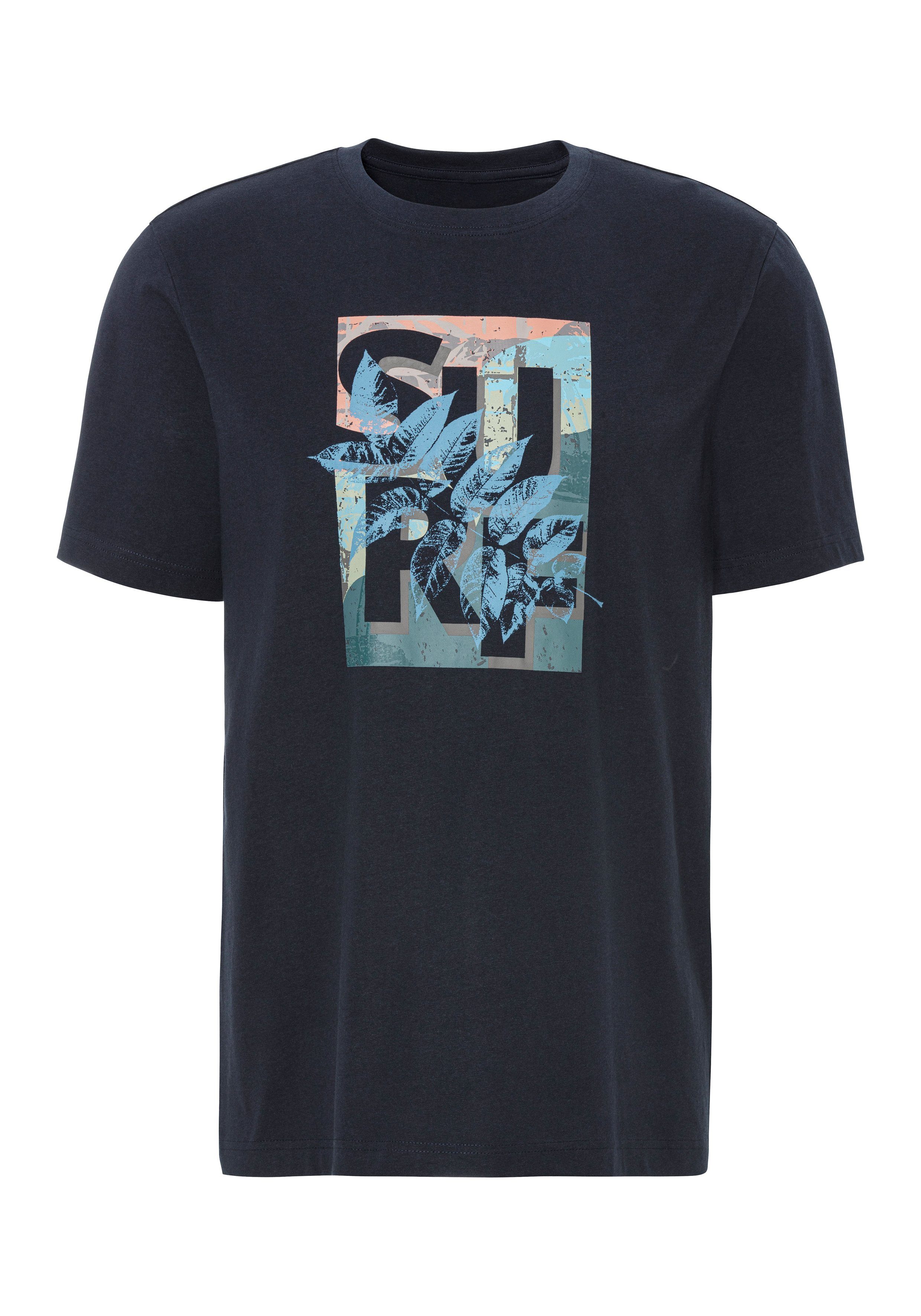 John Devin T-shirt Ronde hals shirt met surf-print van 100% katoen heren maat L (52/54) blauw