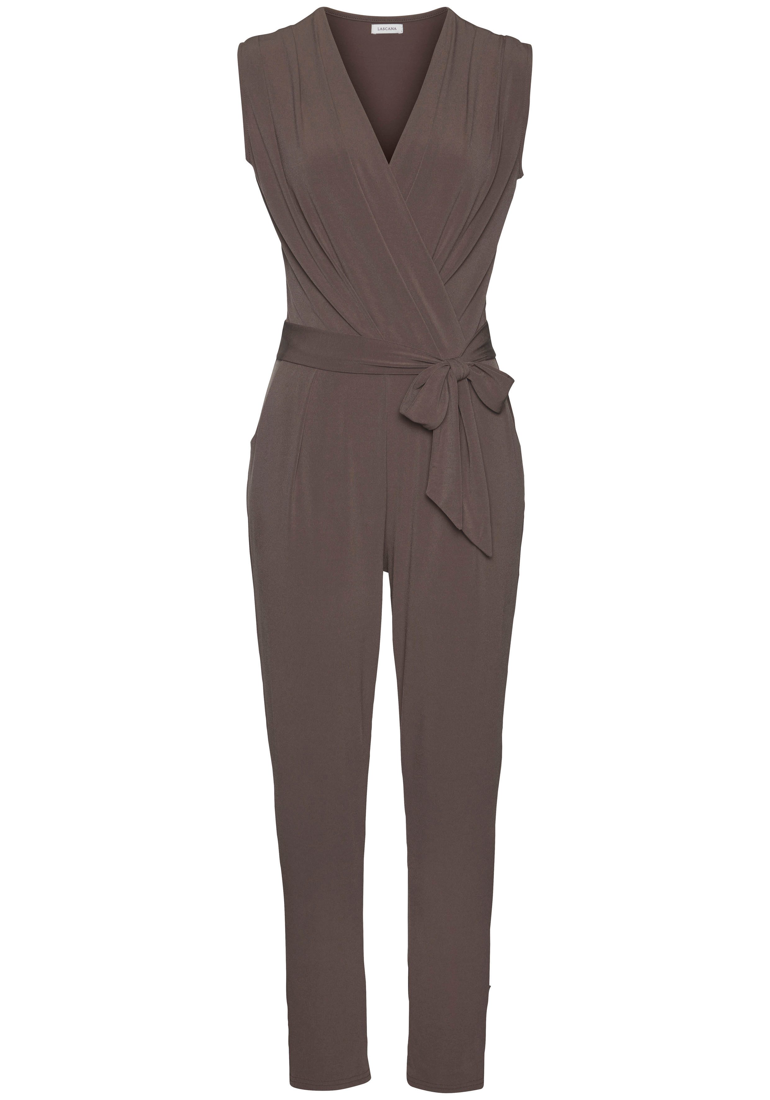 Lascana Jumpsuit van kreukvrije stof, elegante jumpsuit in wikkeloptiek, strijkvrij (Met een bindceintuur)