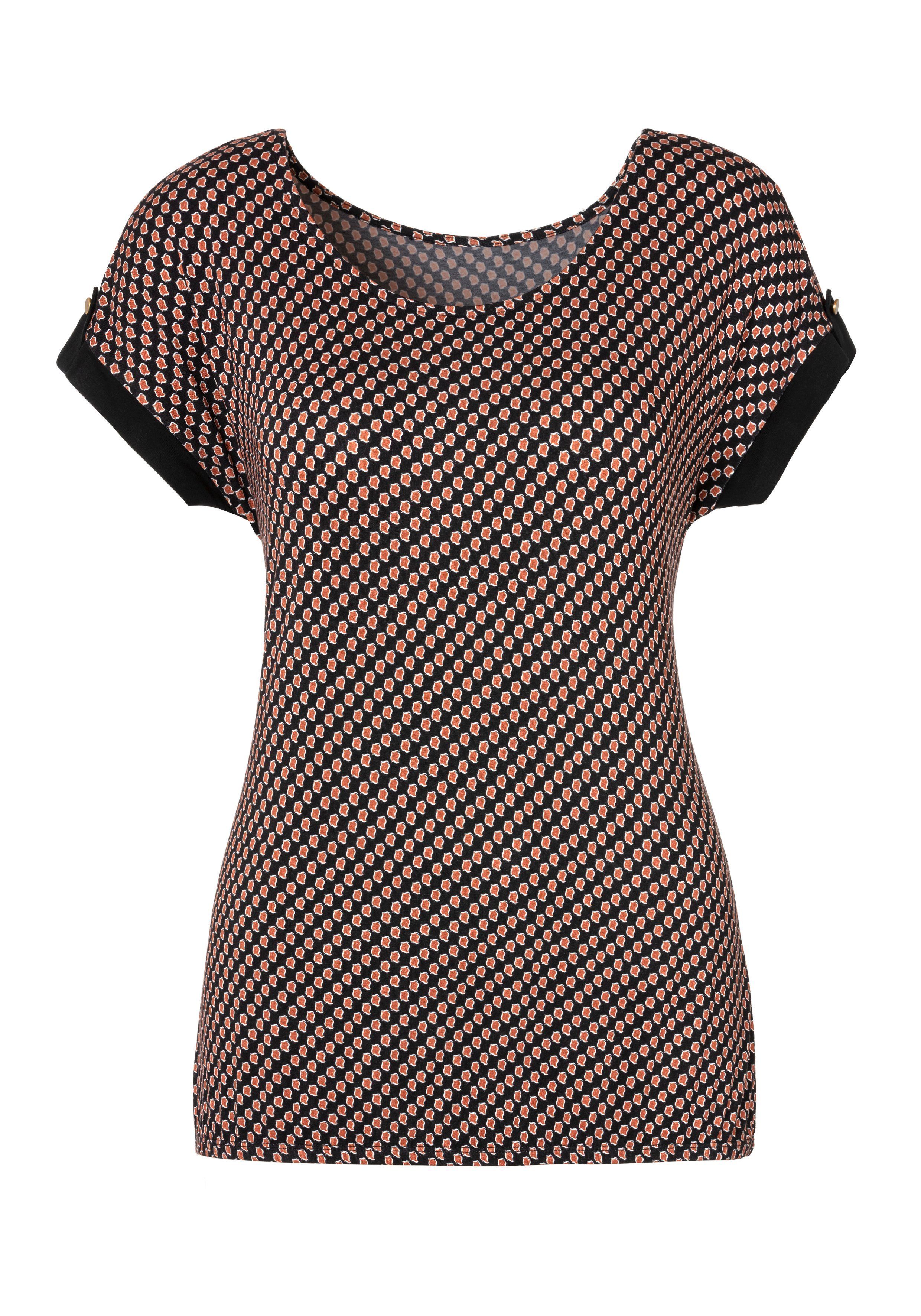 Vivance Shirt met korte mouwen Met decoratieve mouwzoom van zachte viscose-stretch shirts maat 44/46 zwart